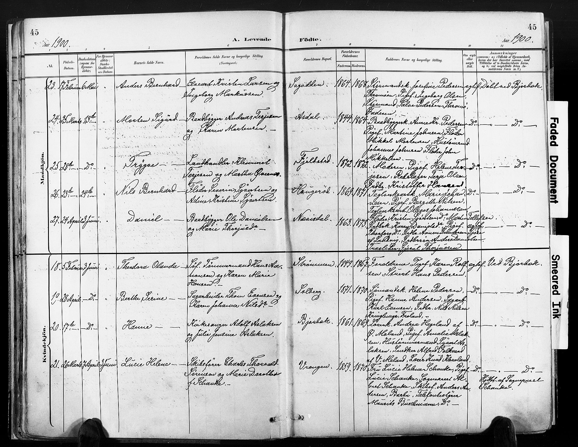 Øyestad sokneprestkontor, AV/SAK-1111-0049/F/Fa/L0018: Parish register (official) no. A 18, 1897-1907, p. 45