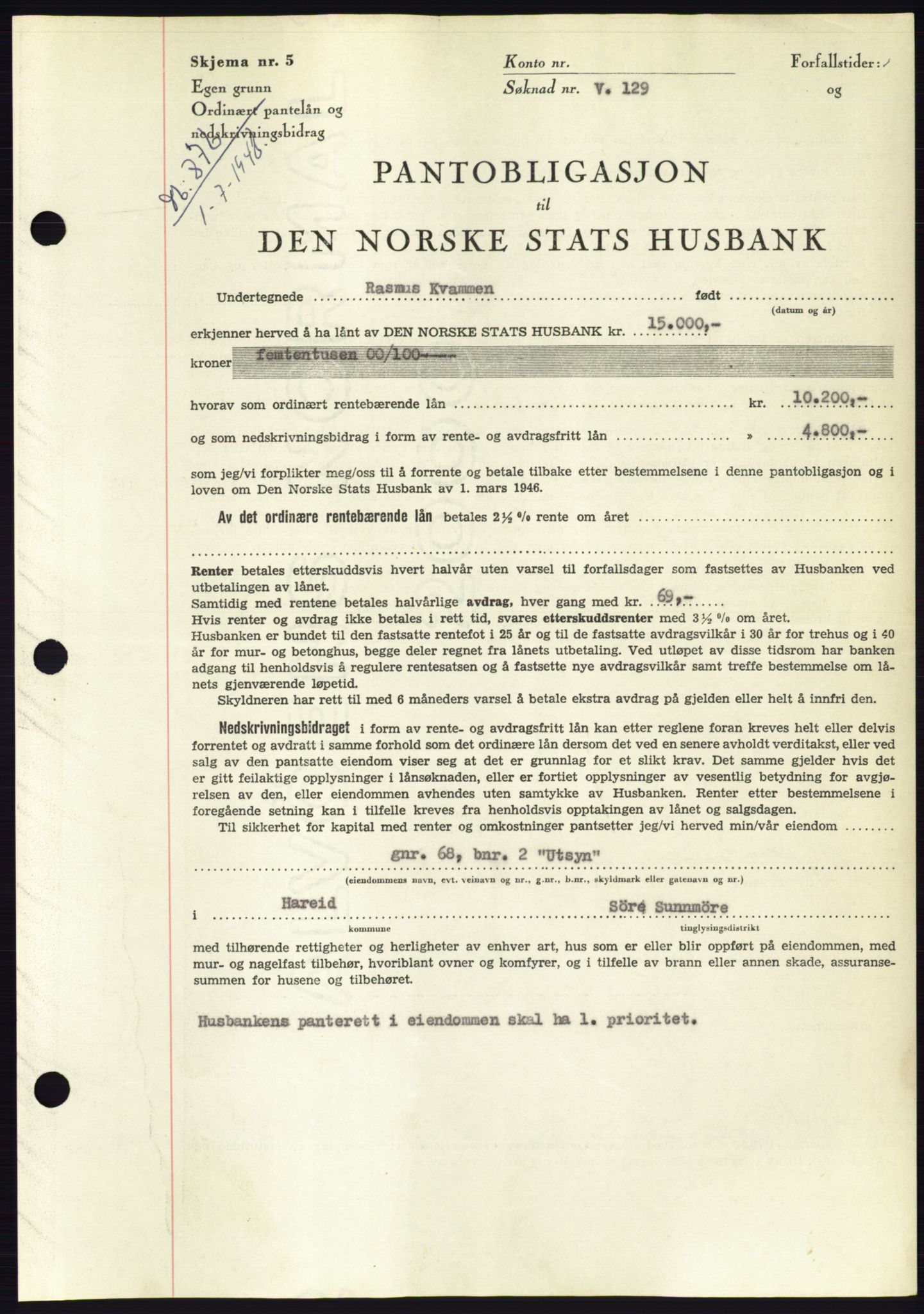 Søre Sunnmøre sorenskriveri, AV/SAT-A-4122/1/2/2C/L0116: Mortgage book no. 4B, 1948-1949, Diary no: : 876/1948