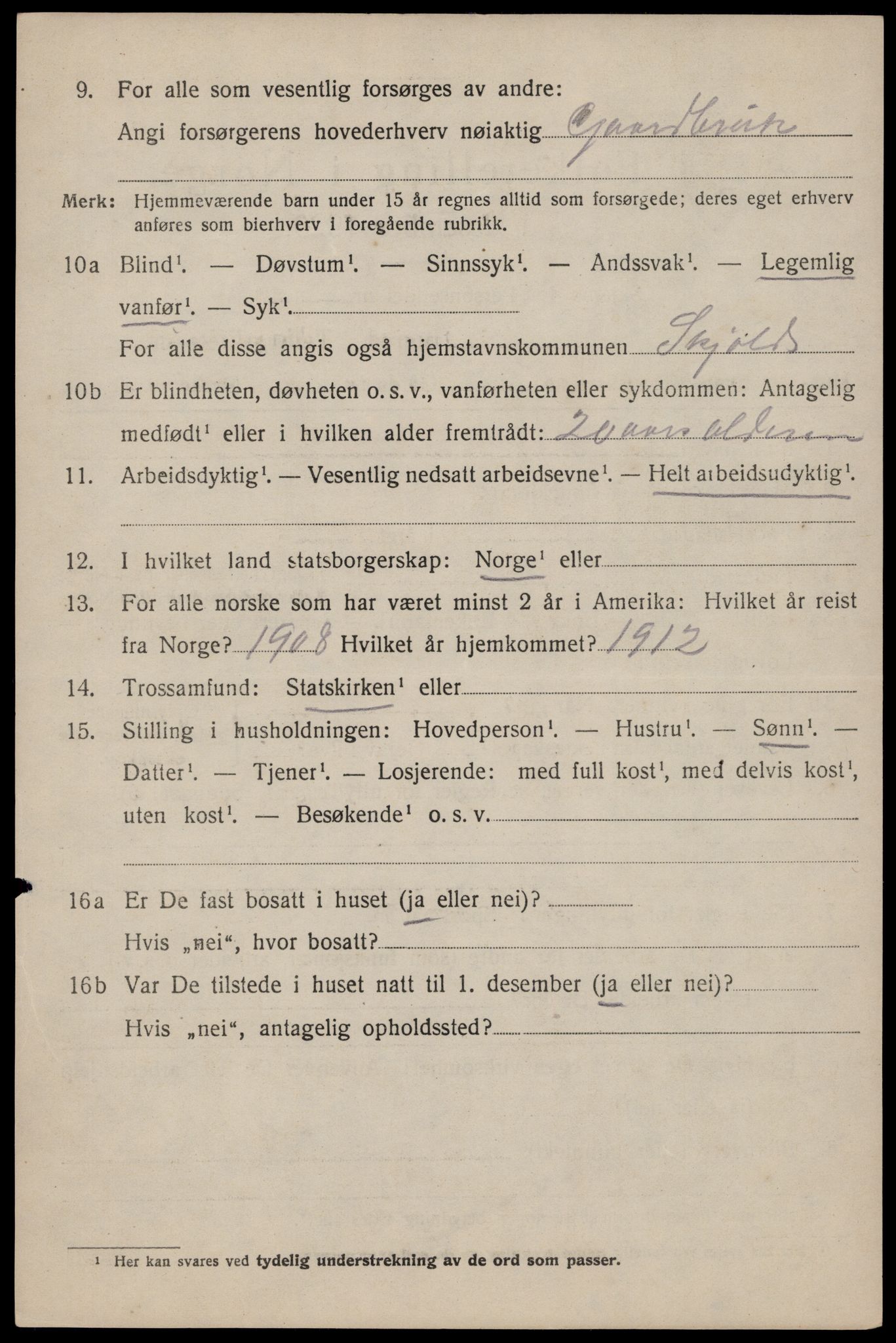 SAST, 1920 census for Skjold, 1920, p. 1683