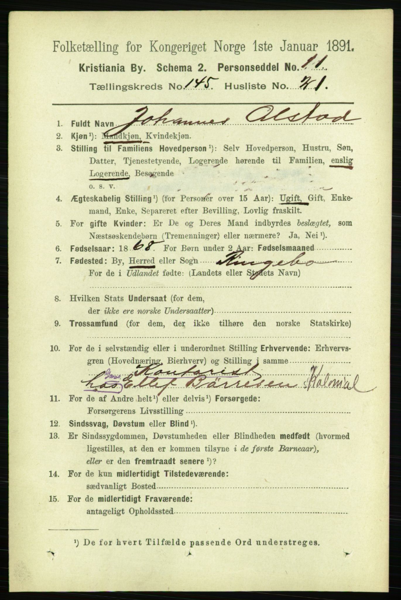 RA, 1891 census for 0301 Kristiania, 1891, p. 79994