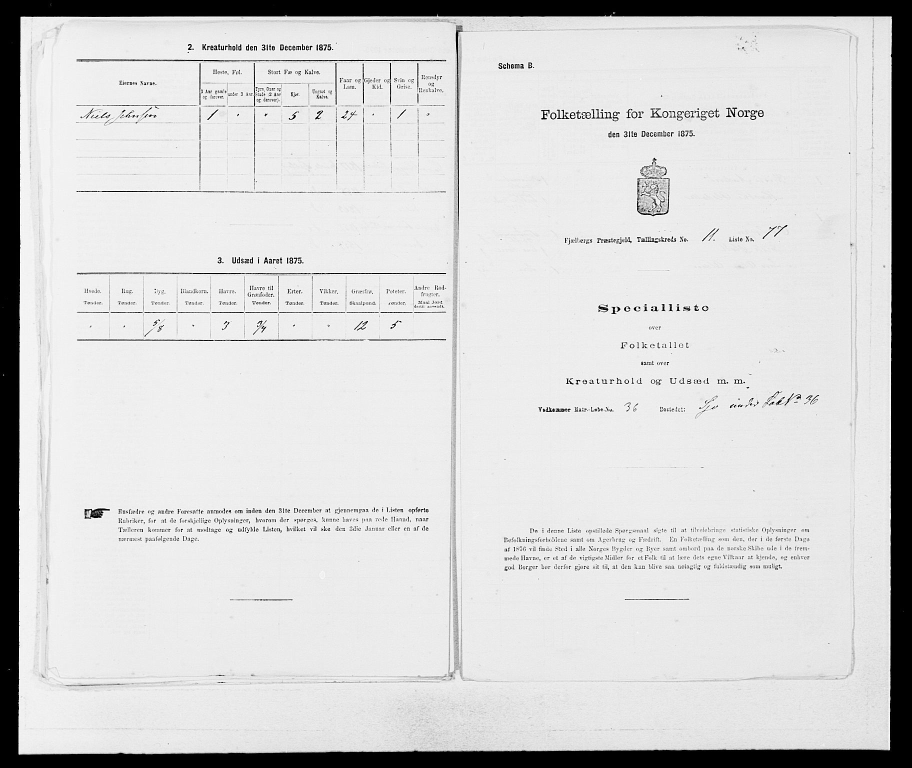 SAB, 1875 census for 1213P Fjelberg, 1875, p. 1174