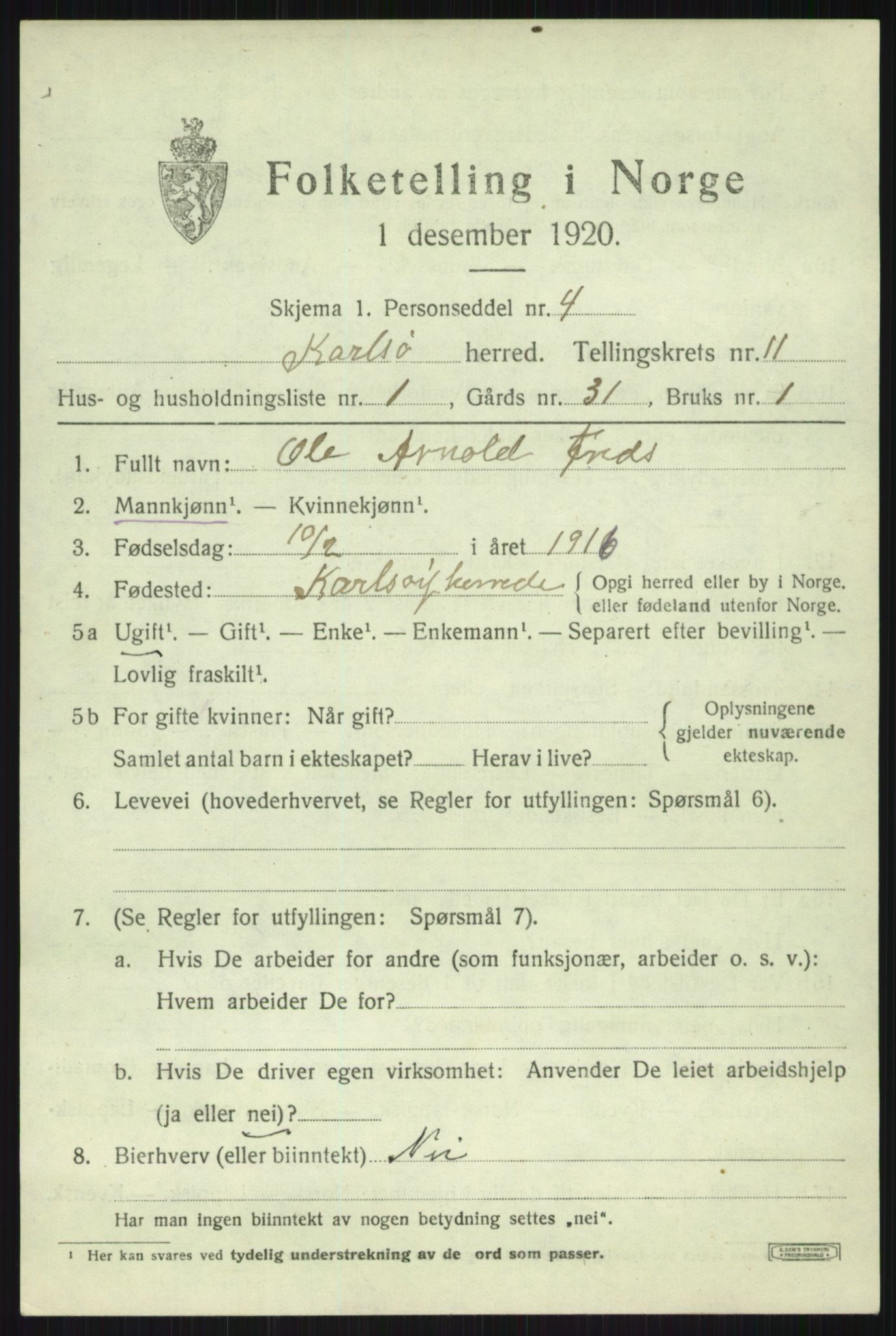 SATØ, 1920 census for Karlsøy, 1920, p. 3988