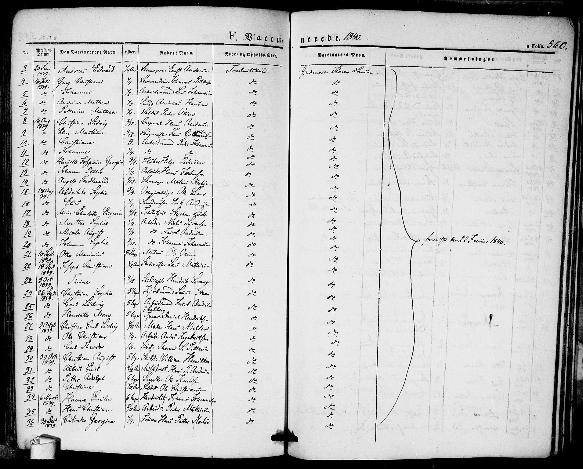 Halden prestekontor Kirkebøker, AV/SAO-A-10909/F/Fa/L0005: Parish register (official) no. I 5, 1834-1845, p. 560