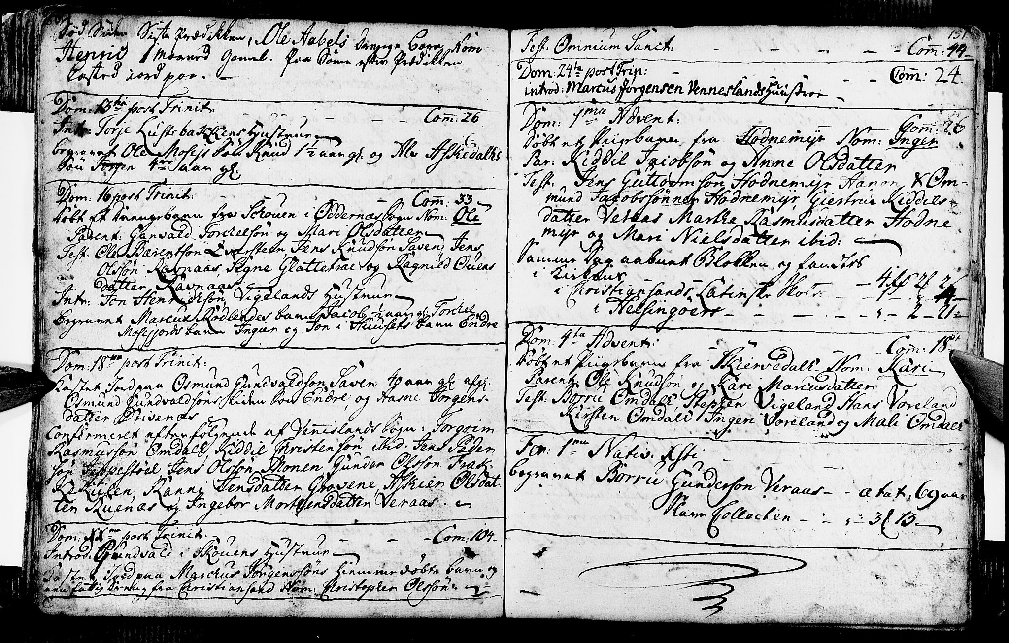 Vennesla sokneprestkontor, SAK/1111-0045/Fa/Fab/L0001: Parish register (official) no. A 1, 1741-1794, p. 150-151