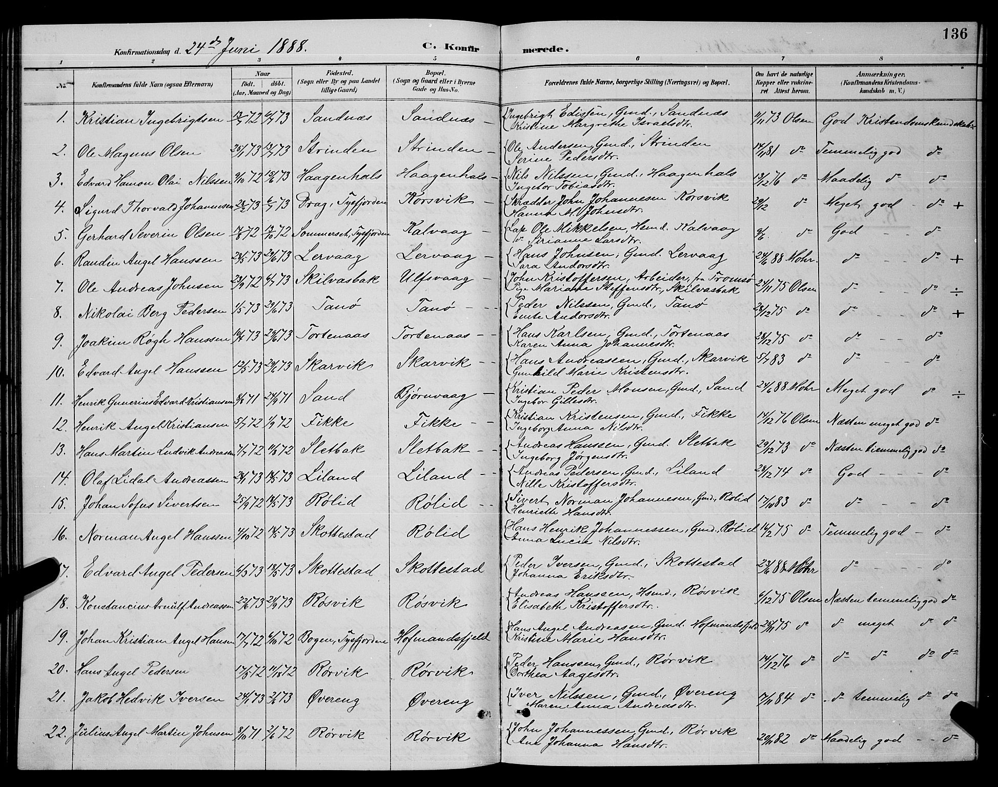 Ministerialprotokoller, klokkerbøker og fødselsregistre - Nordland, SAT/A-1459/859/L0859: Parish register (copy) no. 859C05, 1887-1898, p. 136