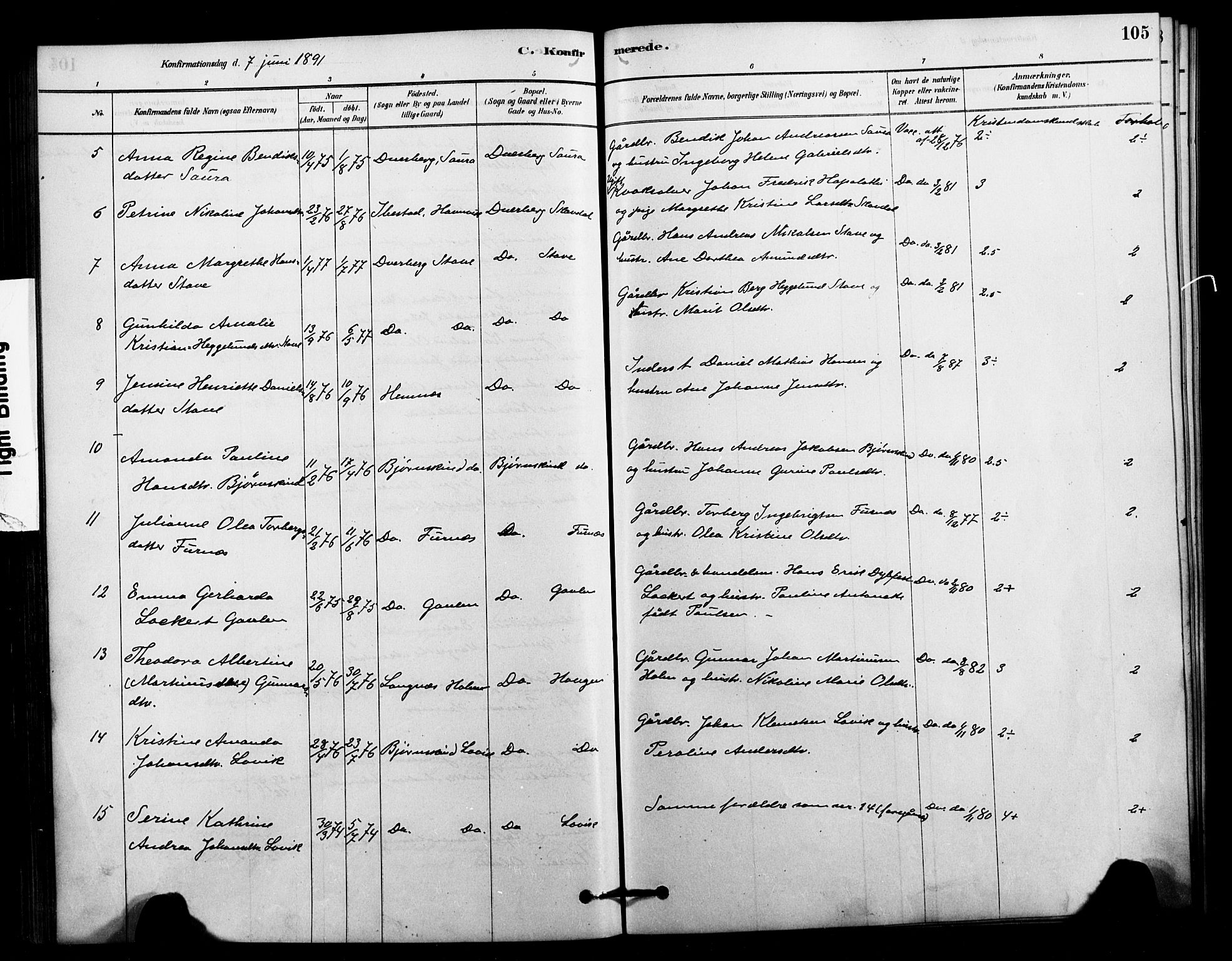 Ministerialprotokoller, klokkerbøker og fødselsregistre - Nordland, AV/SAT-A-1459/897/L1399: Parish register (official) no. 897C06, 1881-1896, p. 105