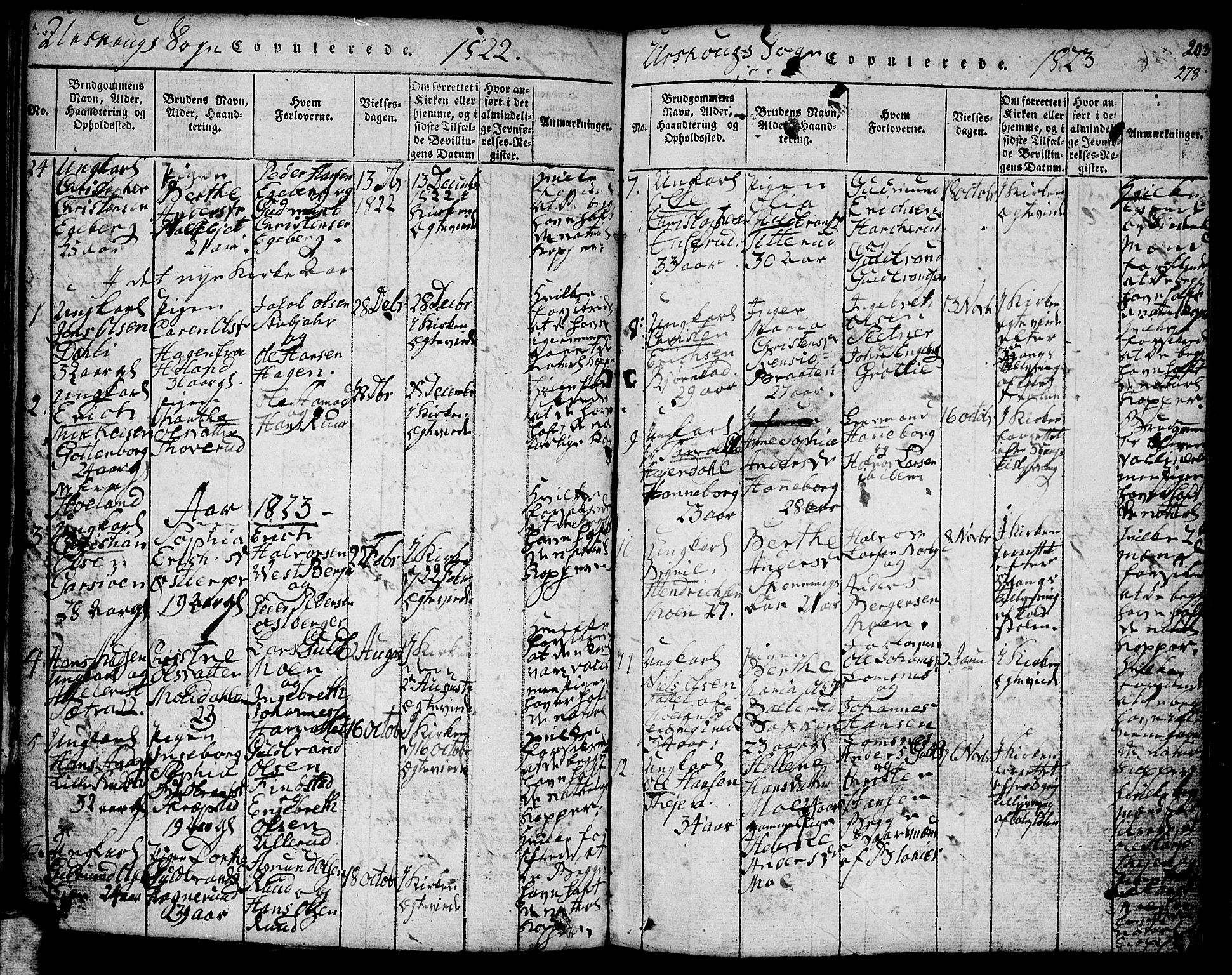 Aurskog prestekontor Kirkebøker, SAO/A-10304a/F/Fa/L0005: Parish register (official) no. I 5, 1814-1829, p. 278