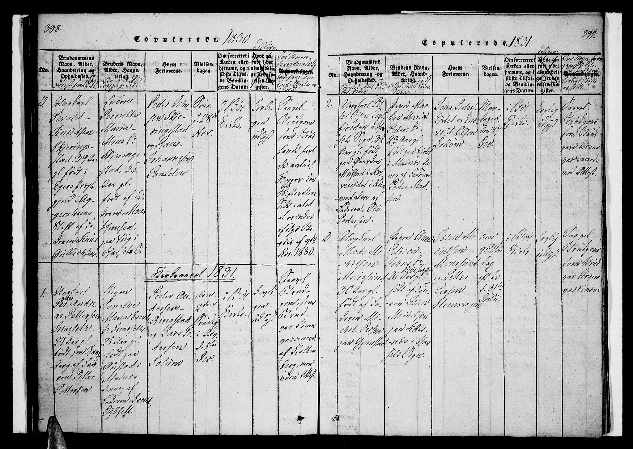 Ministerialprotokoller, klokkerbøker og fødselsregistre - Nordland, AV/SAT-A-1459/891/L1298: Parish register (official) no. 891A03, 1820-1840, p. 398-399