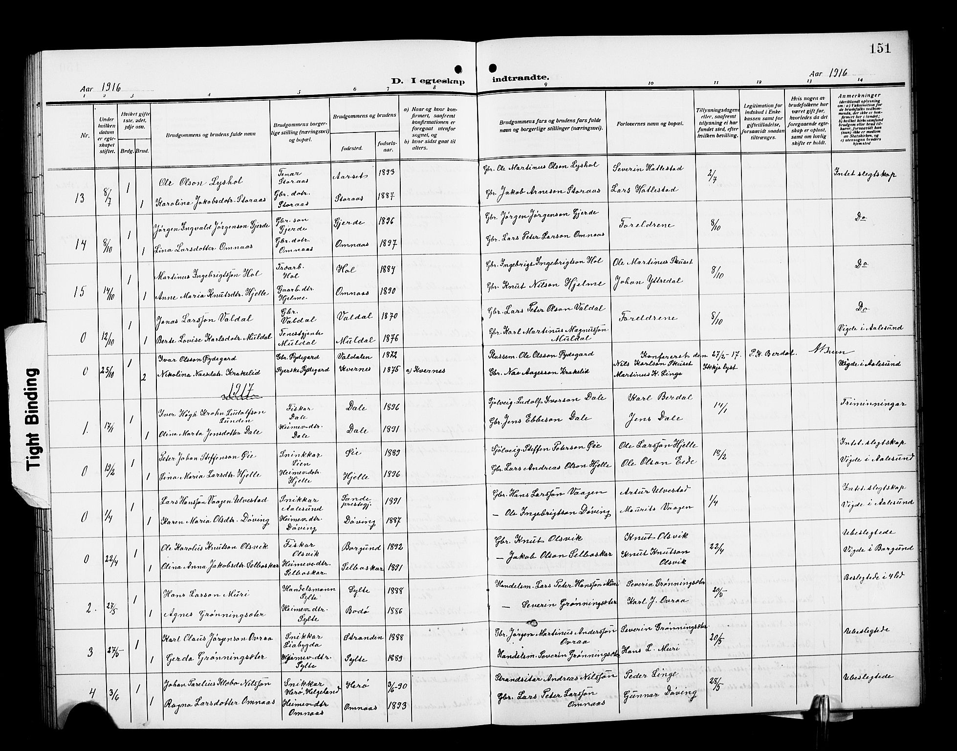 Ministerialprotokoller, klokkerbøker og fødselsregistre - Møre og Romsdal, SAT/A-1454/519/L0265: Parish register (copy) no. 519C06, 1911-1921, p. 151
