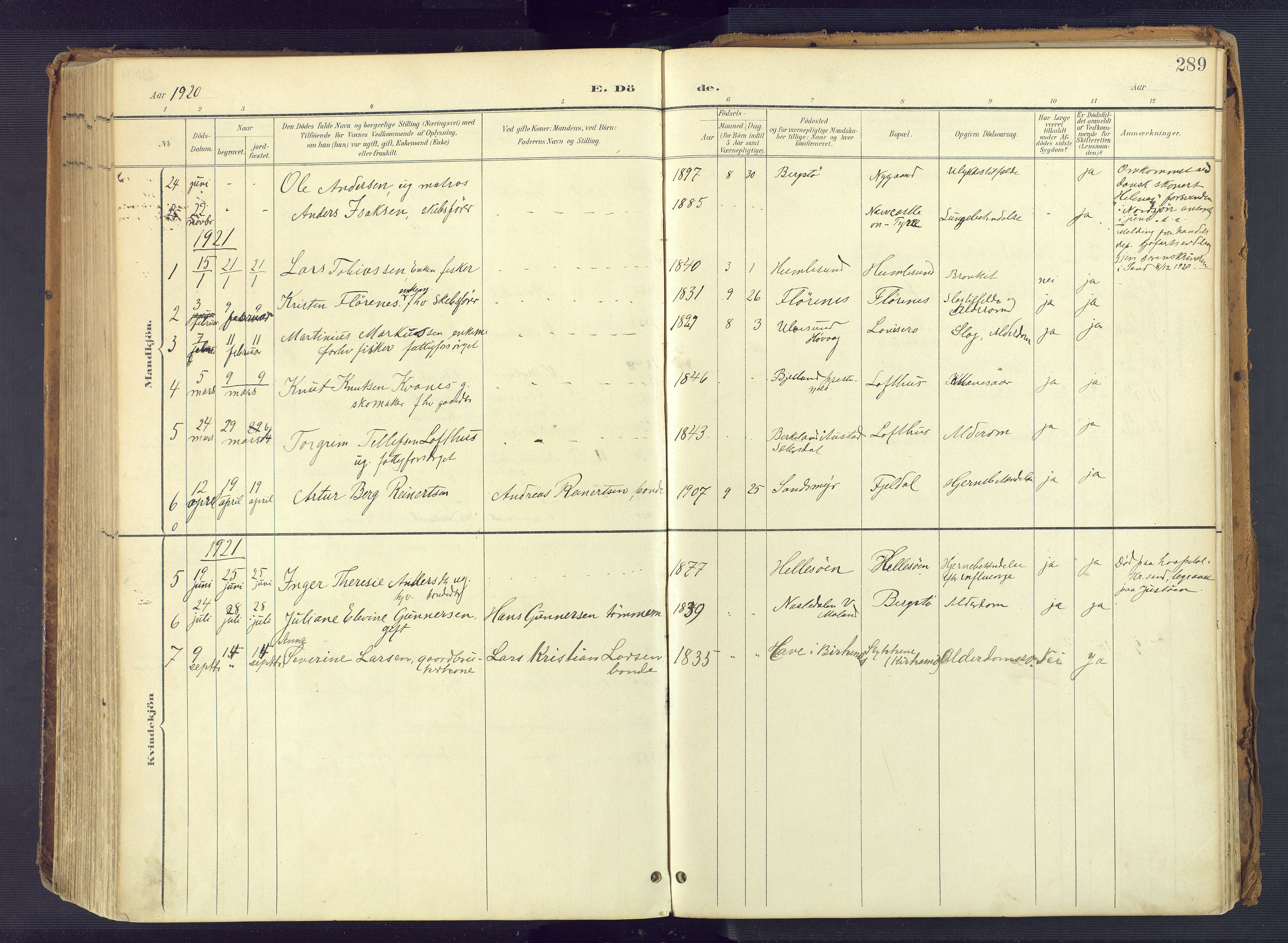 Vestre Moland sokneprestkontor, SAK/1111-0046/F/Fa/Fab/L0010: Parish register (official) no. A 10, 1900-1926, p. 289