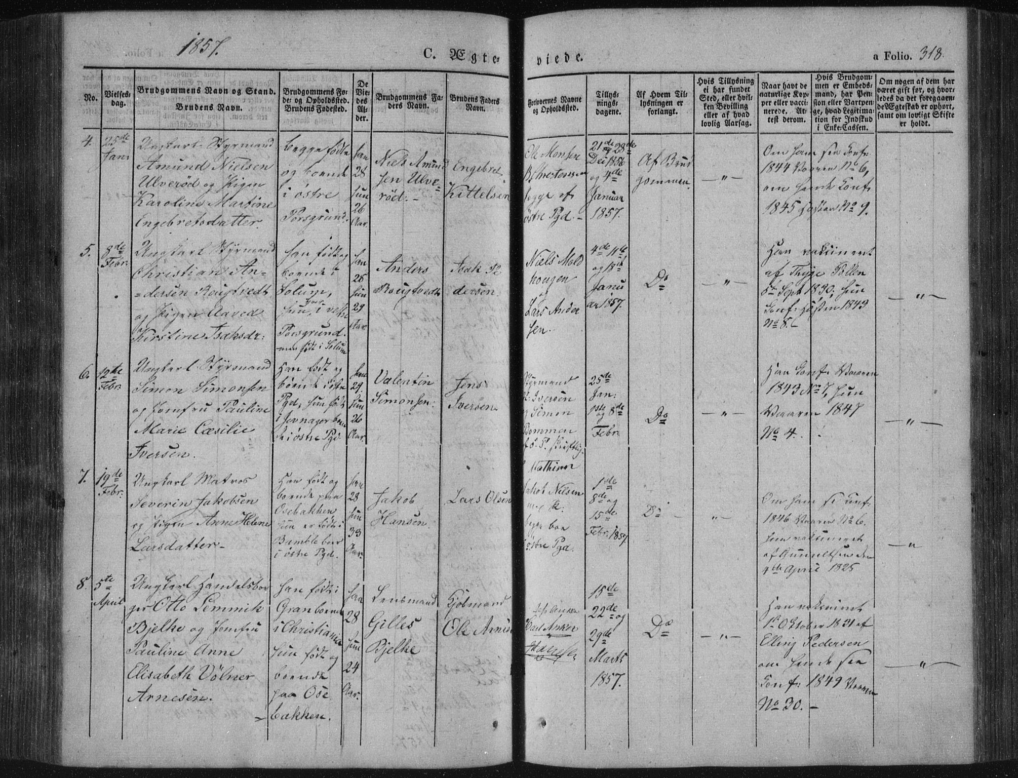 Porsgrunn kirkebøker , AV/SAKO-A-104/F/Fa/L0006: Parish register (official) no. 6, 1841-1857, p. 318