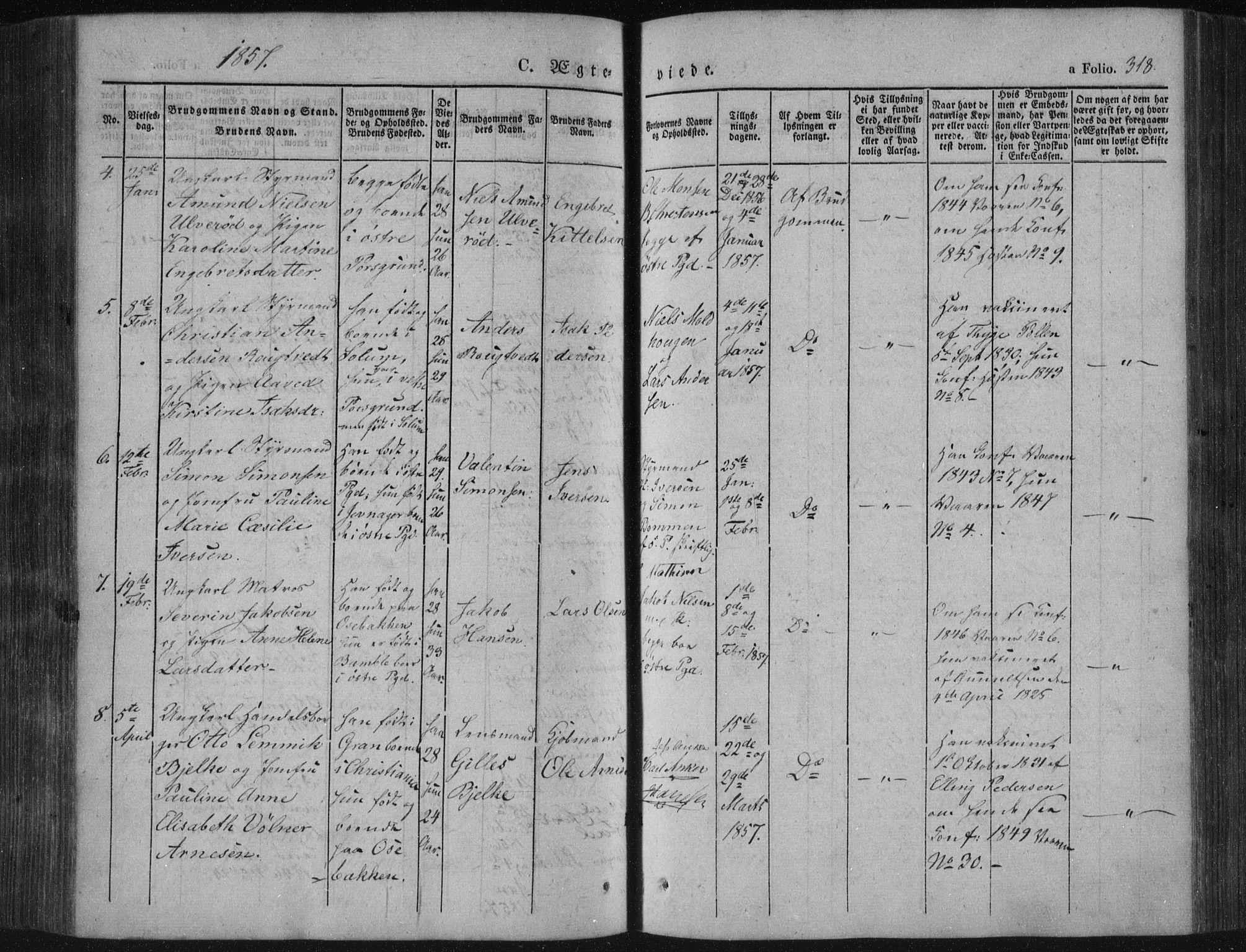 Porsgrunn kirkebøker , AV/SAKO-A-104/F/Fa/L0006: Parish register (official) no. 6, 1841-1857, p. 318