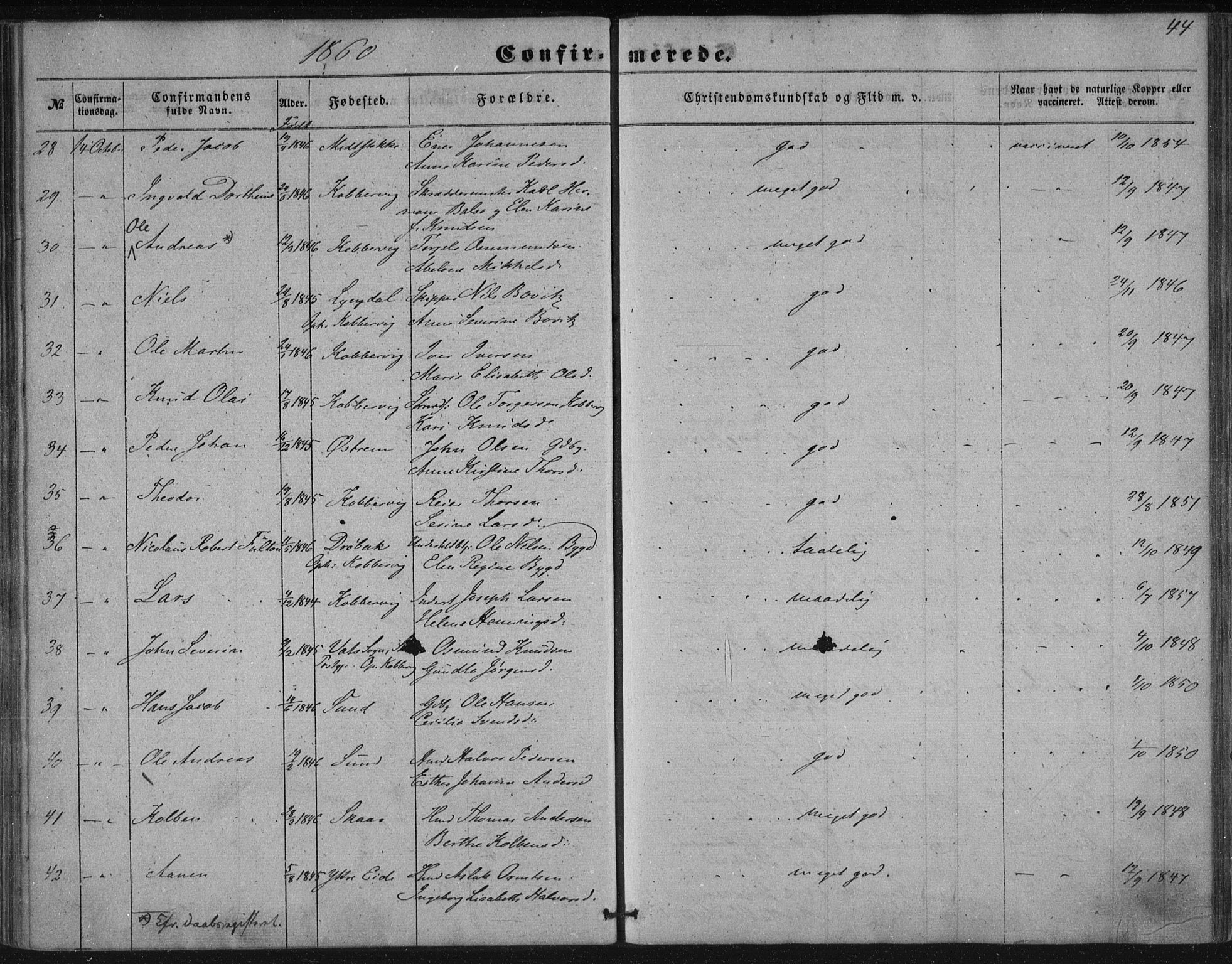 Avaldsnes sokneprestkontor, SAST/A -101851/H/Ha/Haa/L0009: Parish register (official) no. A 9, 1853-1865, p. 44