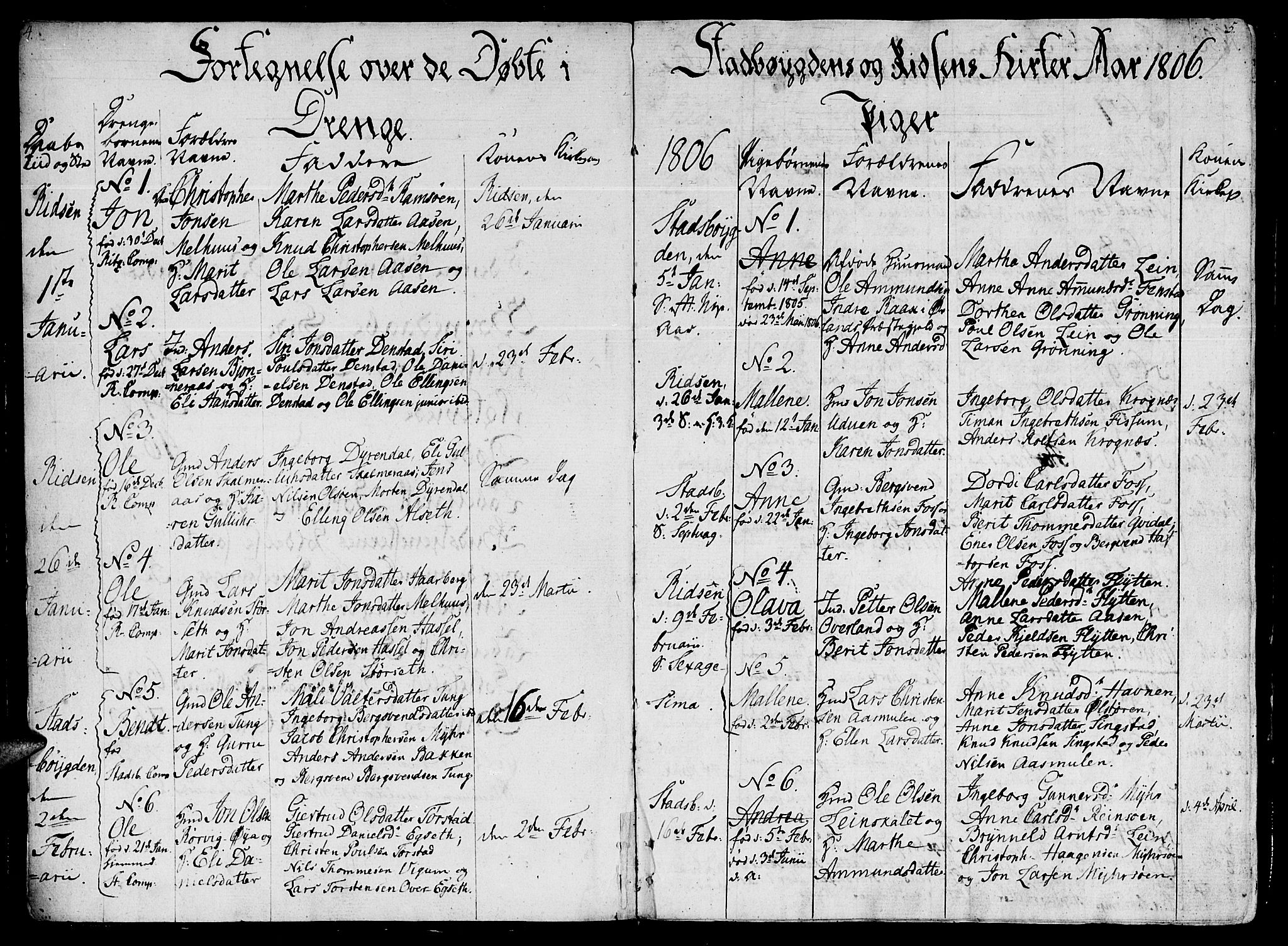 Ministerialprotokoller, klokkerbøker og fødselsregistre - Sør-Trøndelag, SAT/A-1456/646/L0607: Parish register (official) no. 646A05, 1806-1815, p. 4-5