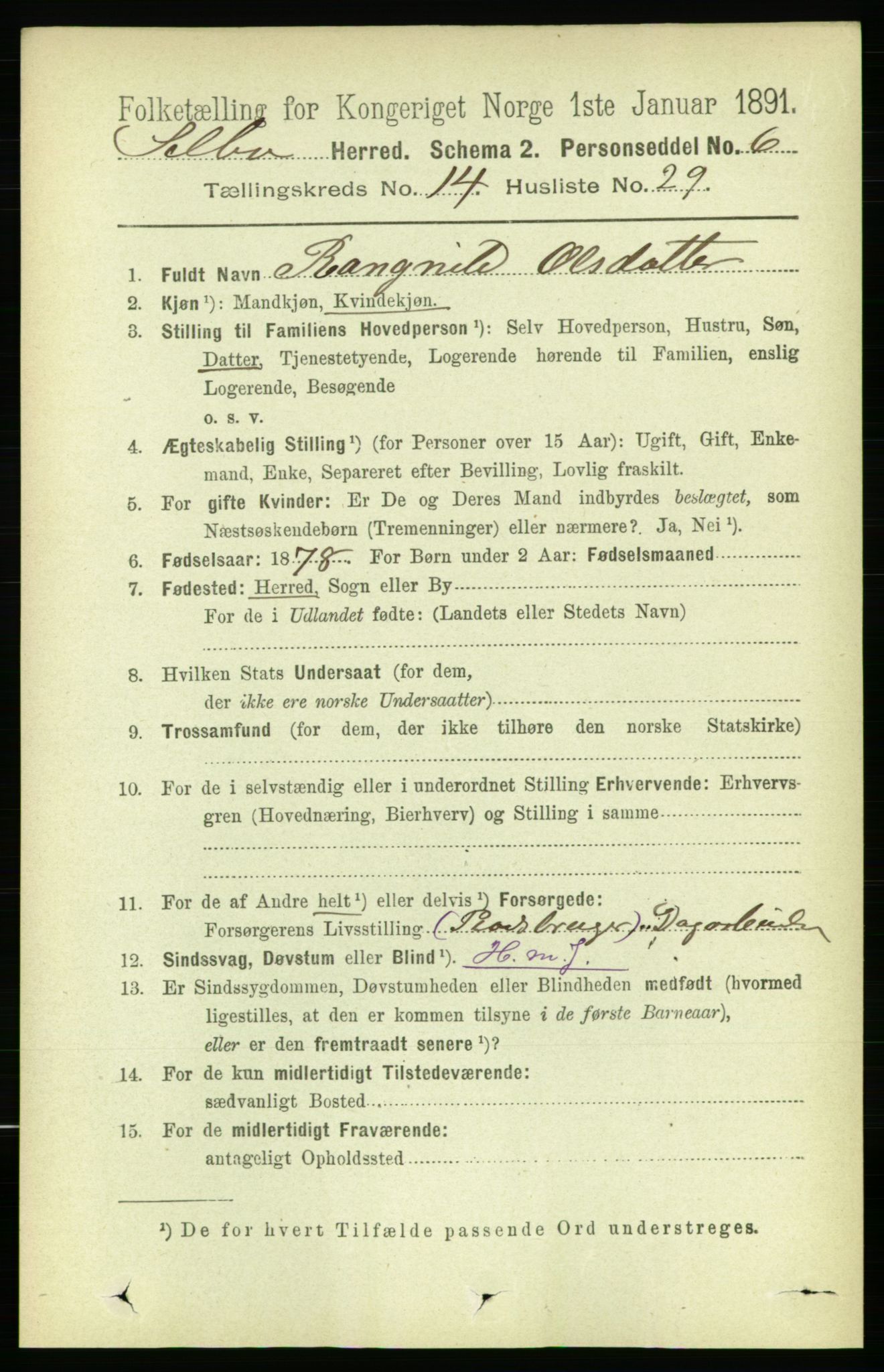 RA, 1891 census for 1664 Selbu, 1891, p. 5282