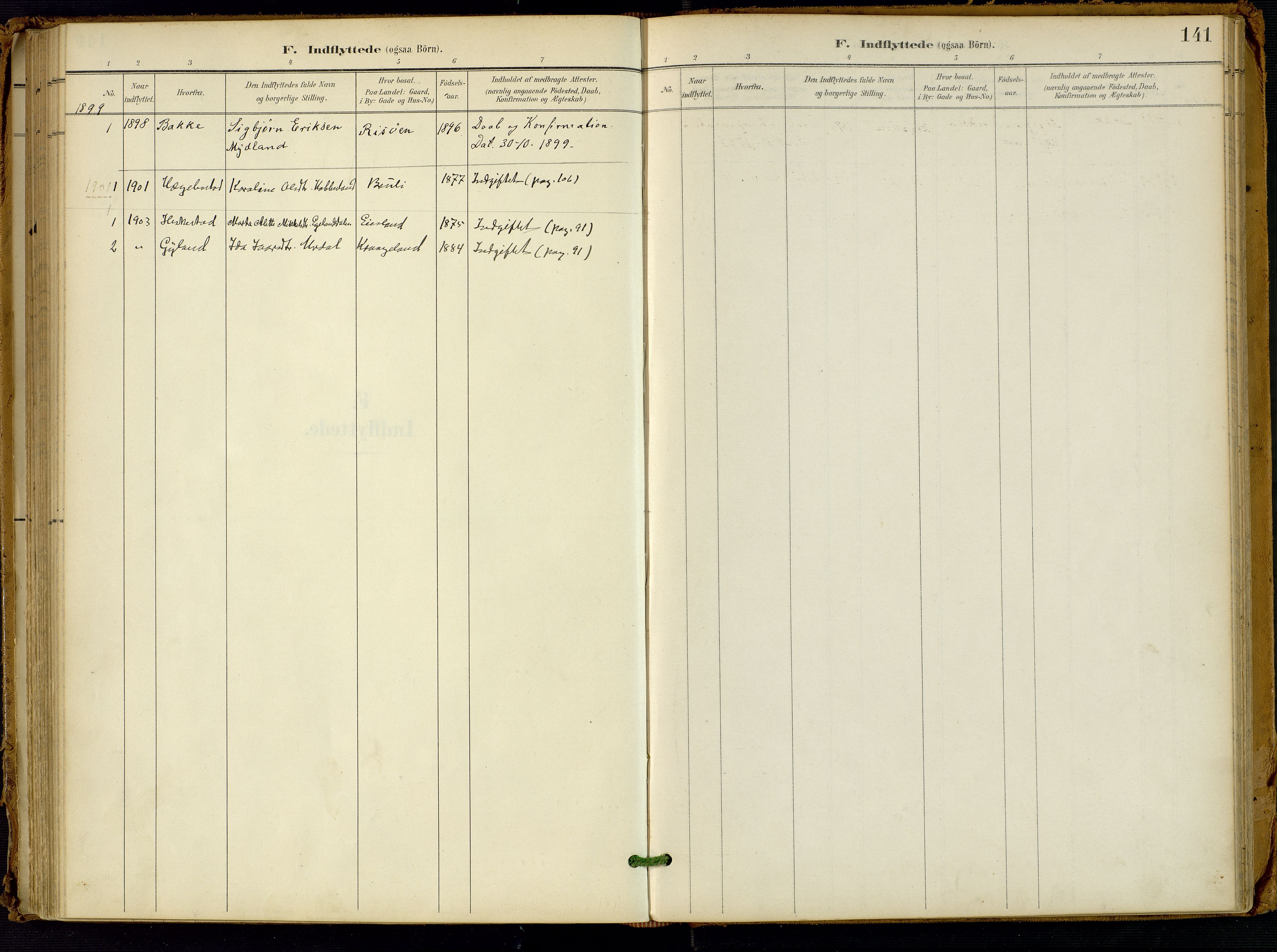 Fjotland sokneprestkontor, AV/SAK-1111-0010/F/Fa/L0003: Parish register (official) no. A 3, 1899-1917, p. 141