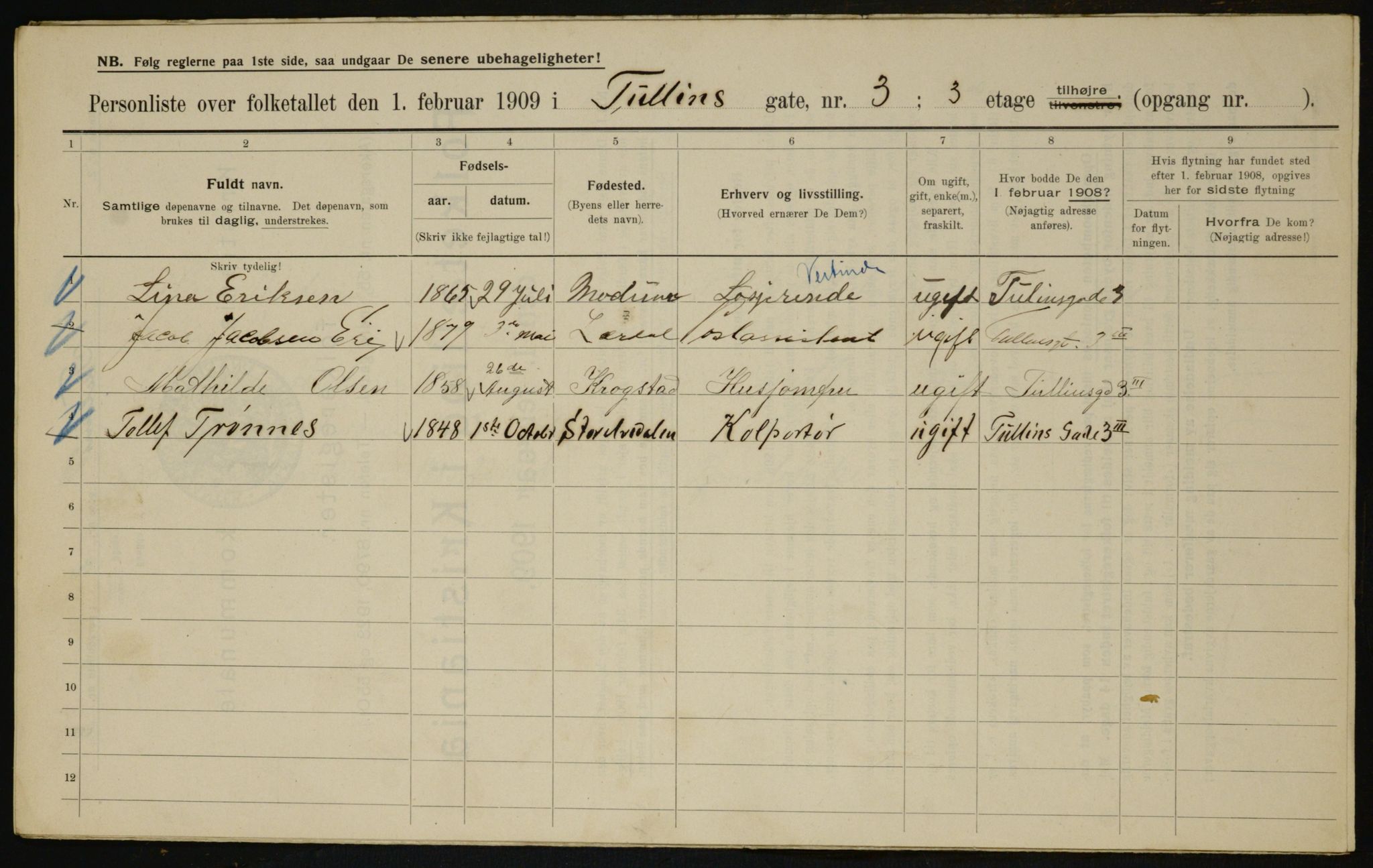 OBA, Municipal Census 1909 for Kristiania, 1909, p. 106399