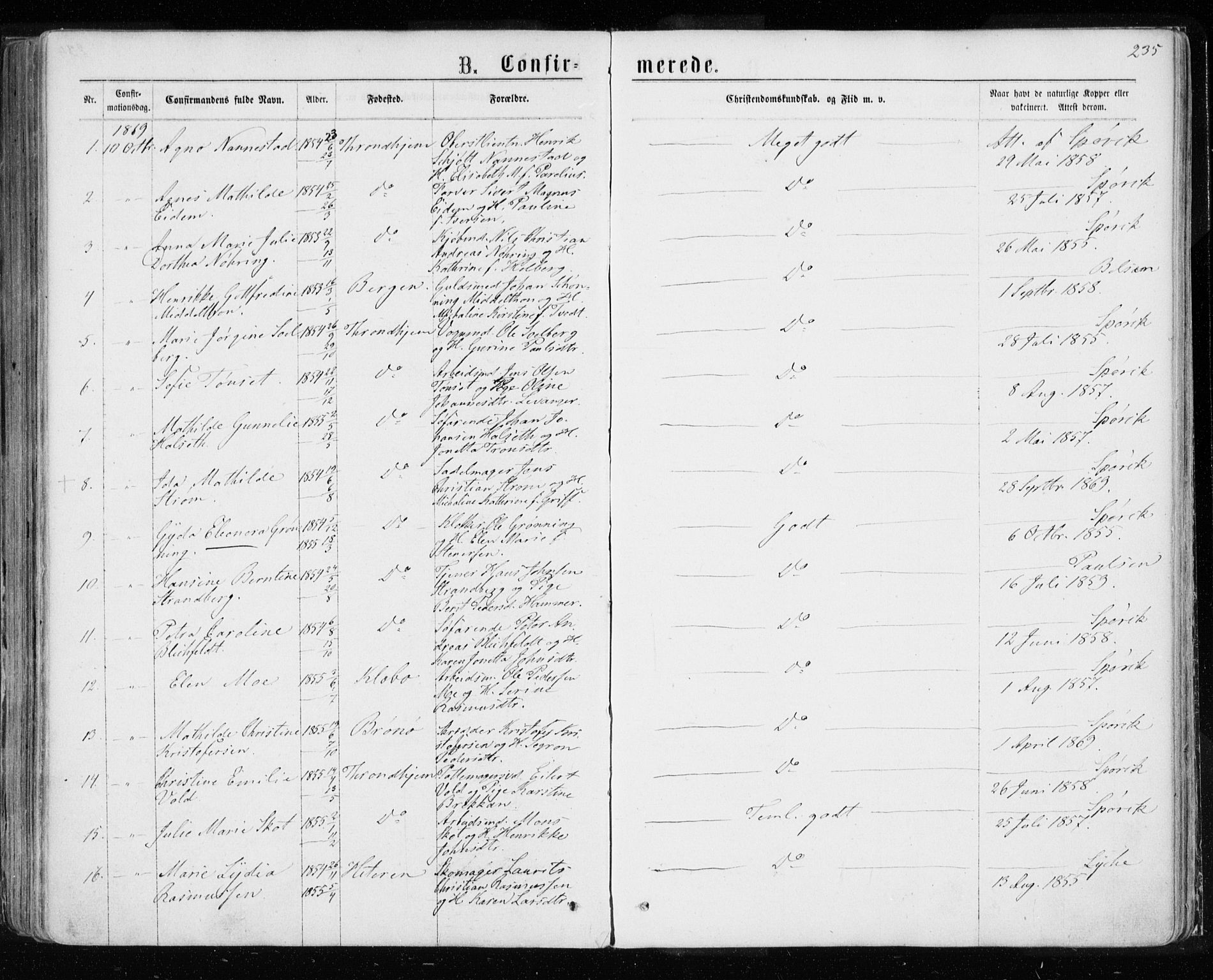 Ministerialprotokoller, klokkerbøker og fødselsregistre - Sør-Trøndelag, SAT/A-1456/601/L0054: Parish register (official) no. 601A22, 1866-1877, p. 235