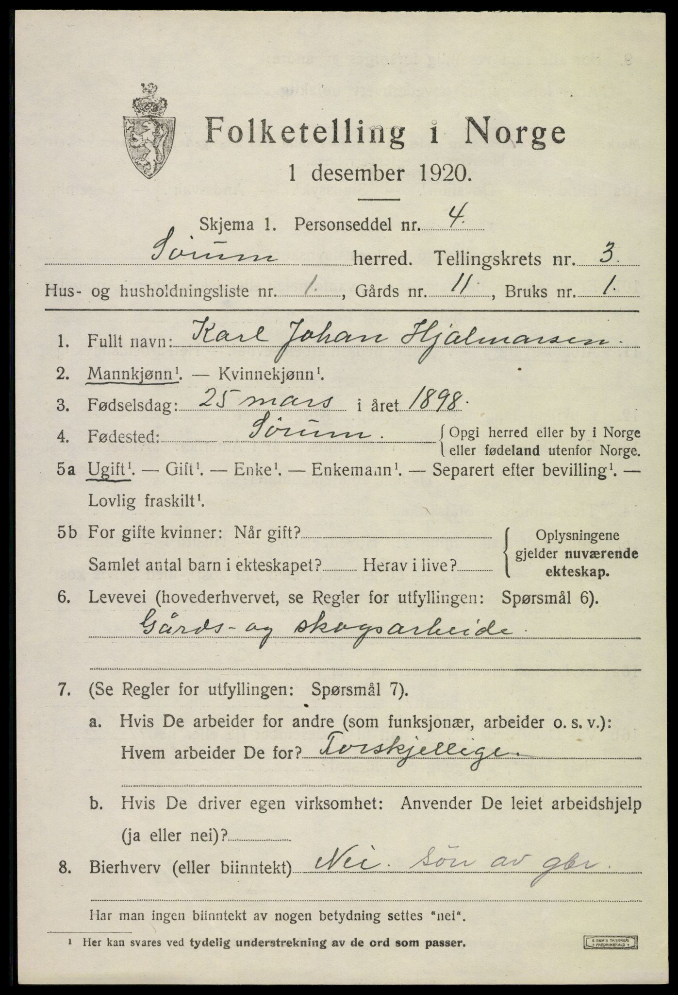 SAO, 1920 census for Sørum, 1920, p. 2199