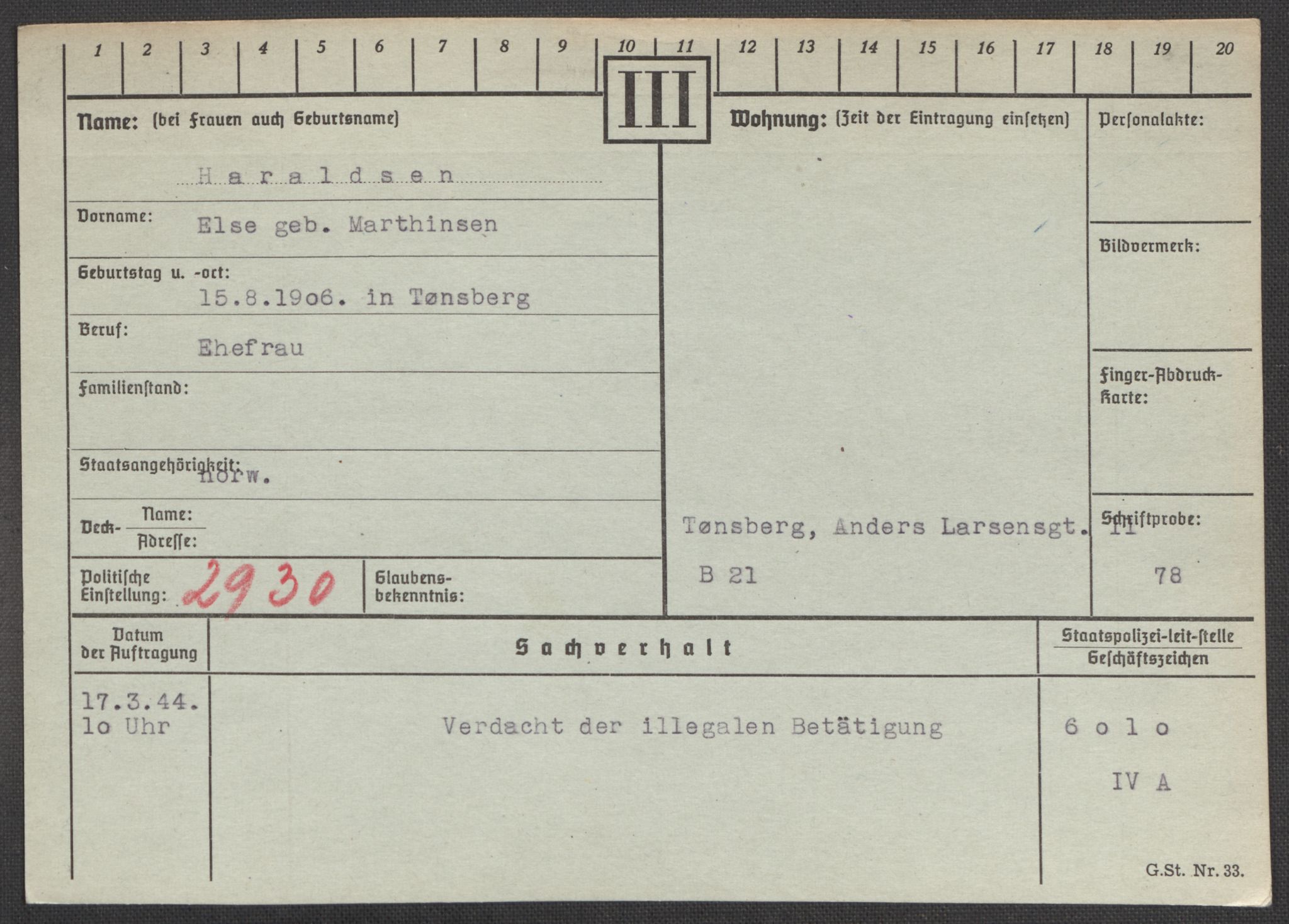 Befehlshaber der Sicherheitspolizei und des SD, AV/RA-RAFA-5969/E/Ea/Eaa/L0004: Register over norske fanger i Møllergata 19: Hal-Hæ, 1940-1945, p. 593