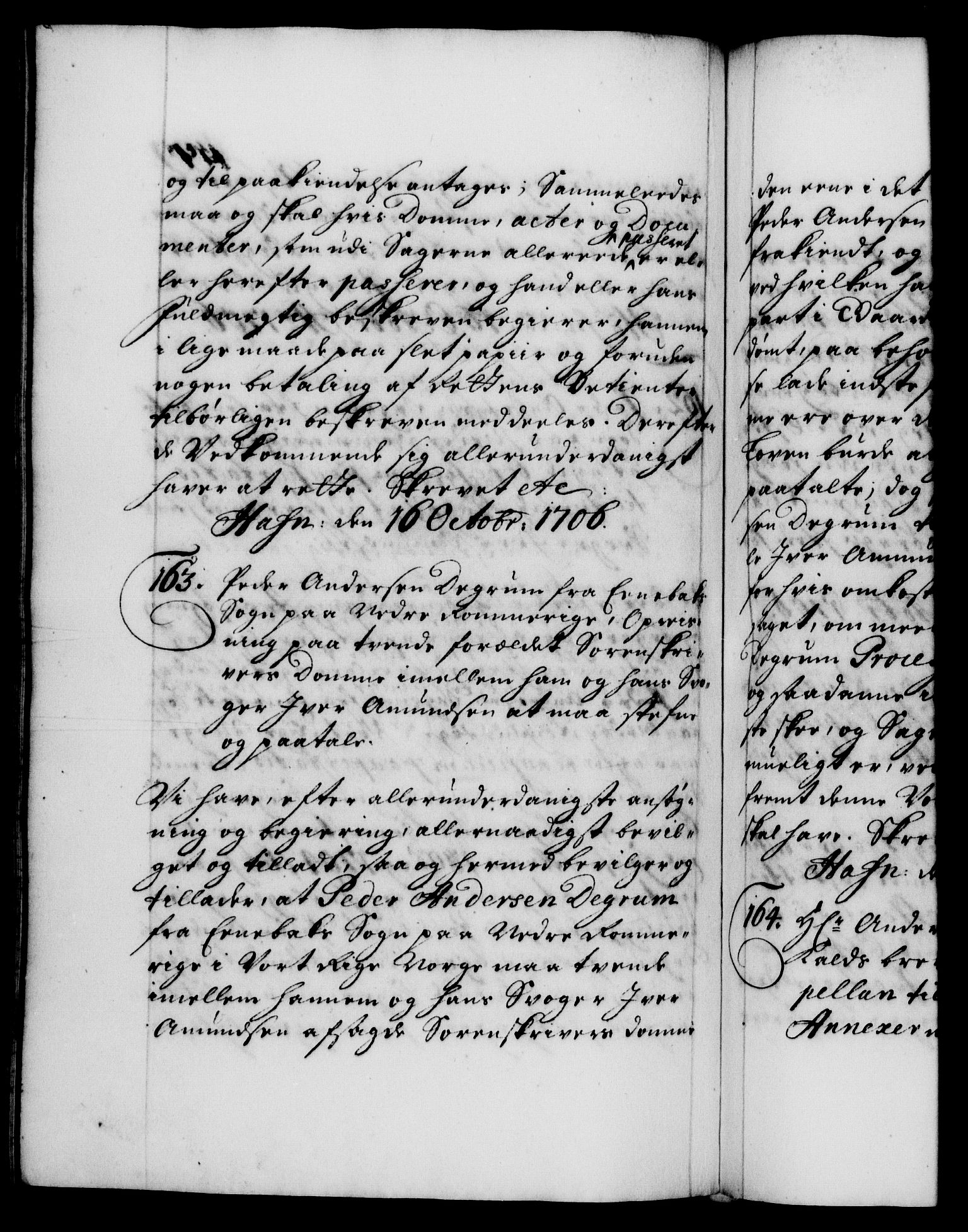 Danske Kanselli 1572-1799, AV/RA-EA-3023/F/Fc/Fca/Fcaa/L0019: Norske registre, 1704-1707, p. 399b