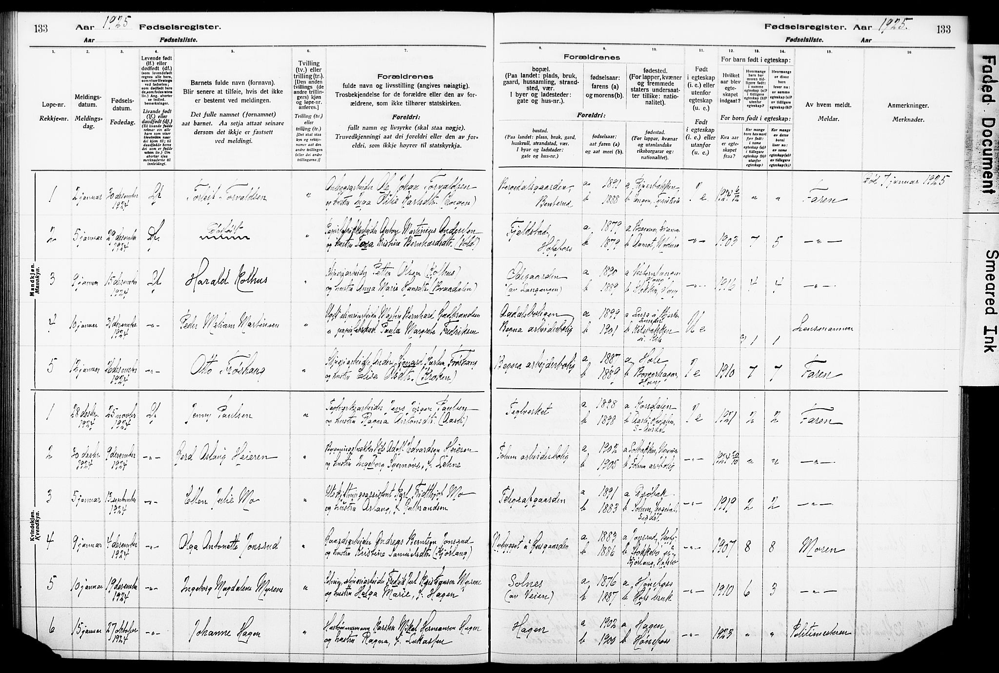 Norderhov kirkebøker, AV/SAKO-A-237/J/Ja/L0001: Birth register no. 1, 1916-1930, p. 133