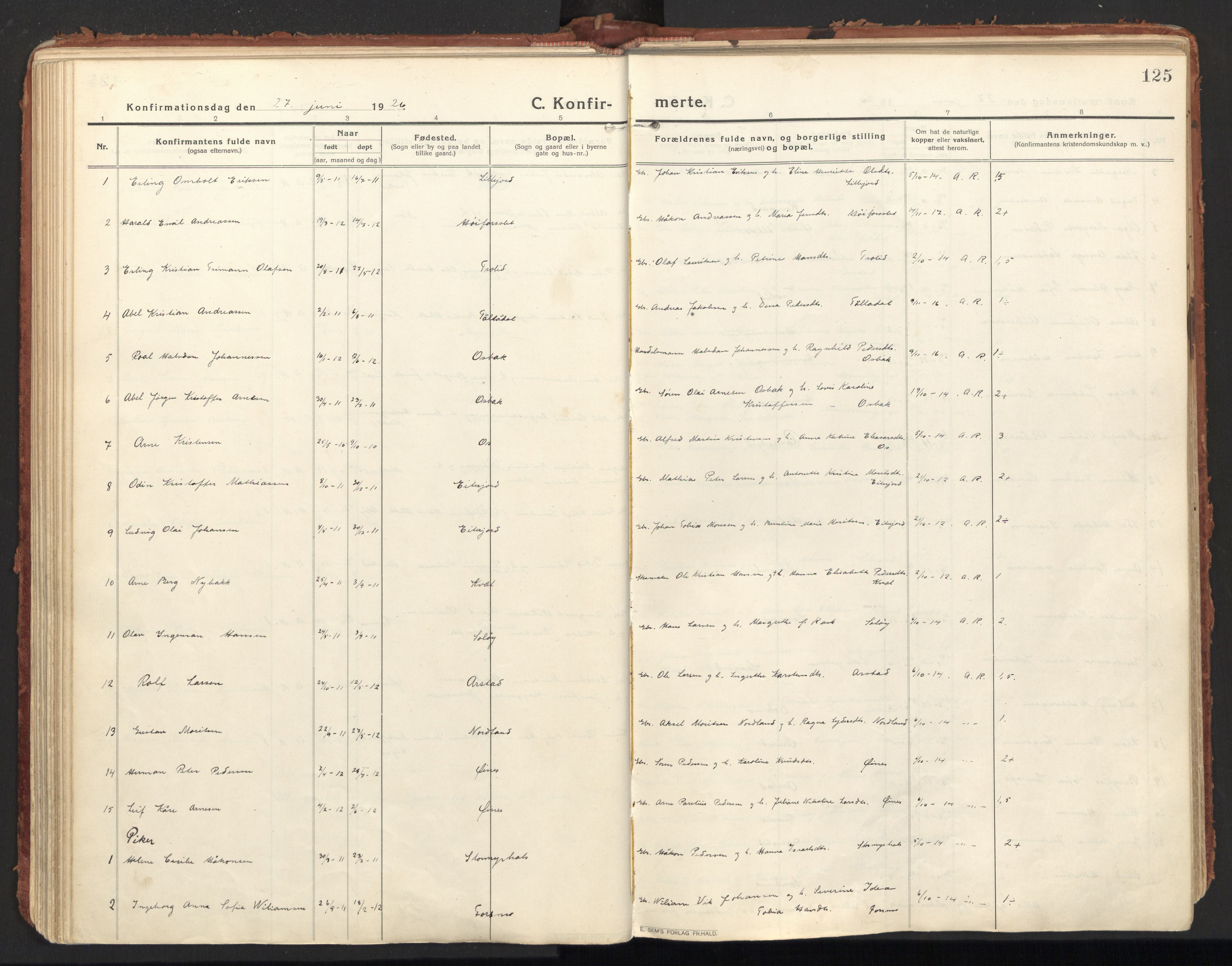 Ministerialprotokoller, klokkerbøker og fødselsregistre - Nordland, AV/SAT-A-1459/846/L0650: Parish register (official) no. 846A08, 1916-1935, p. 125