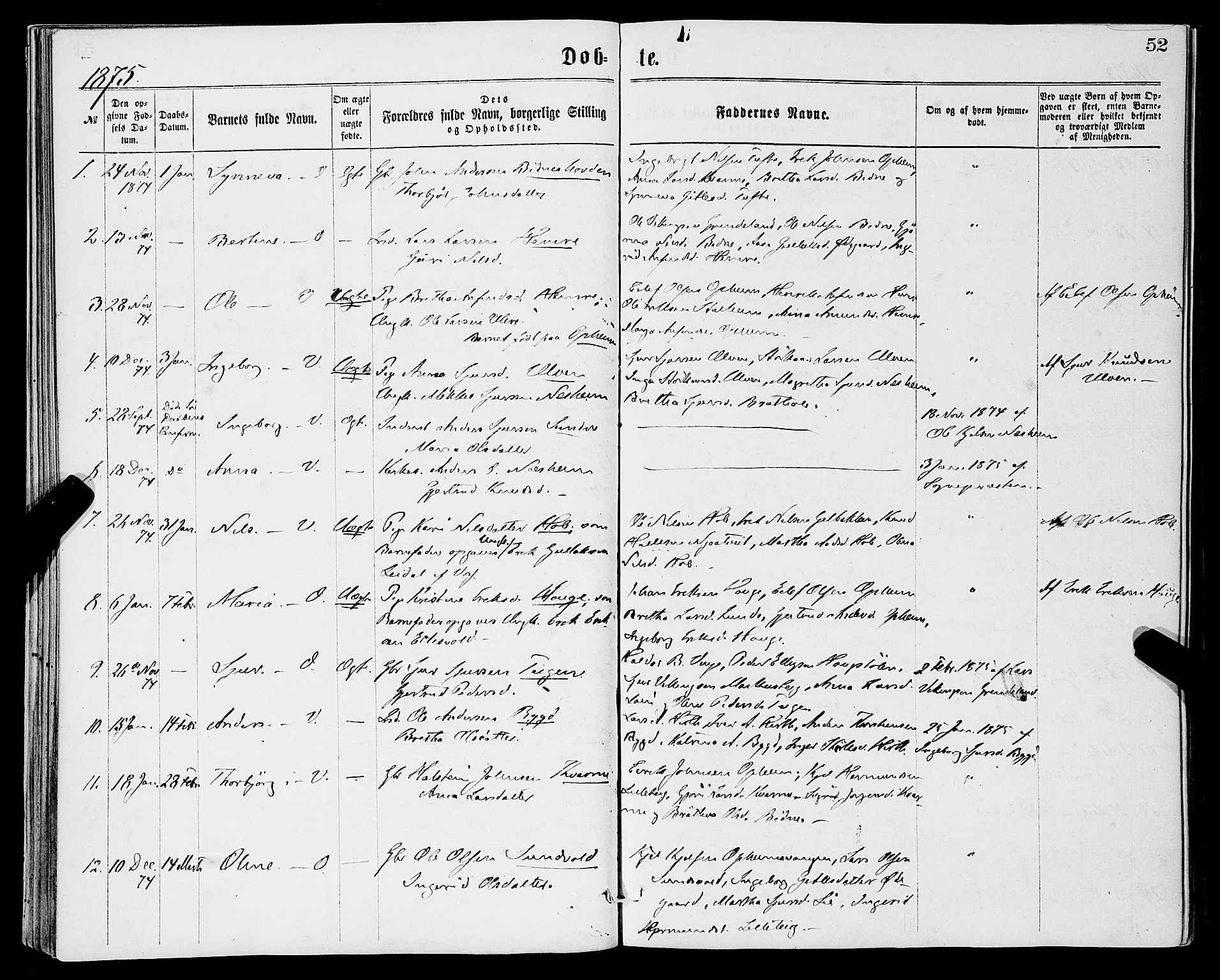 Vossestrand Sokneprestembete, SAB/A-79101/H/Haa: Parish register (official) no. A 1, 1866-1877, p. 52