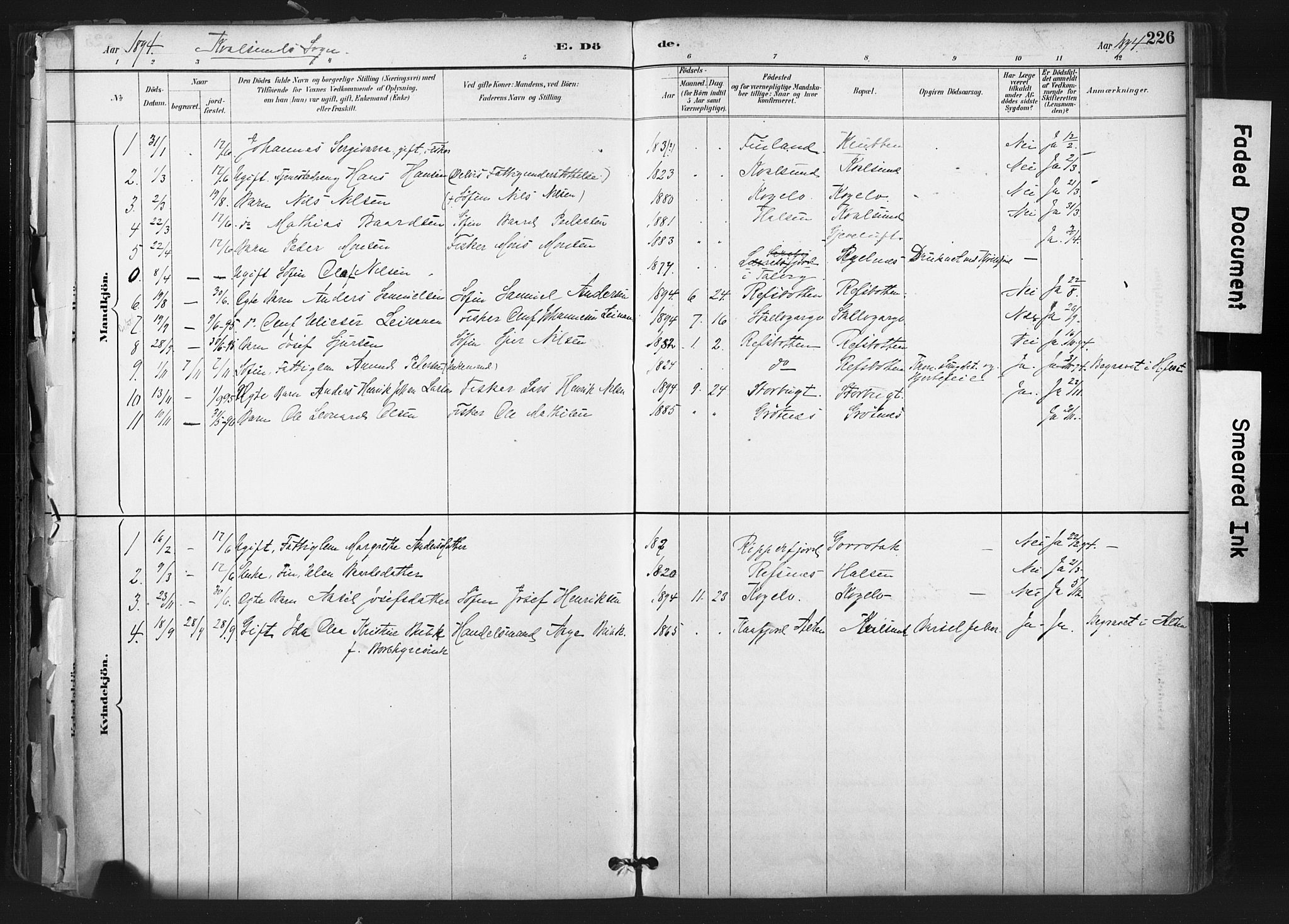Hammerfest sokneprestkontor, SATØ/S-1347: Parish register (official) no. 11 /2, 1885-1897, p. 226