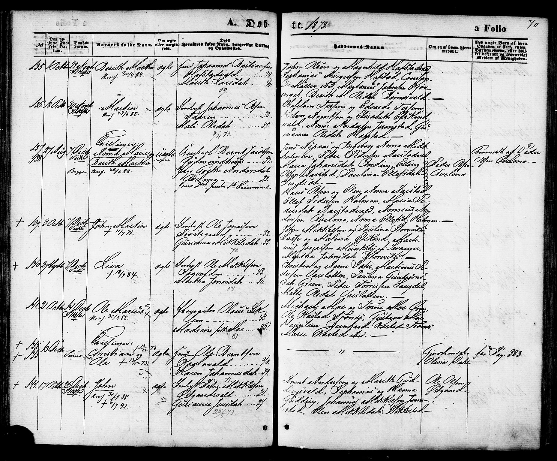 Ministerialprotokoller, klokkerbøker og fødselsregistre - Nord-Trøndelag, SAT/A-1458/723/L0242: Parish register (official) no. 723A11, 1870-1880, p. 70