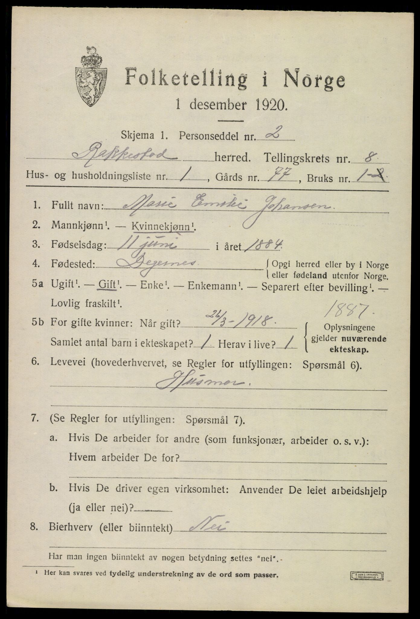 SAO, 1920 census for Rakkestad, 1920, p. 7259