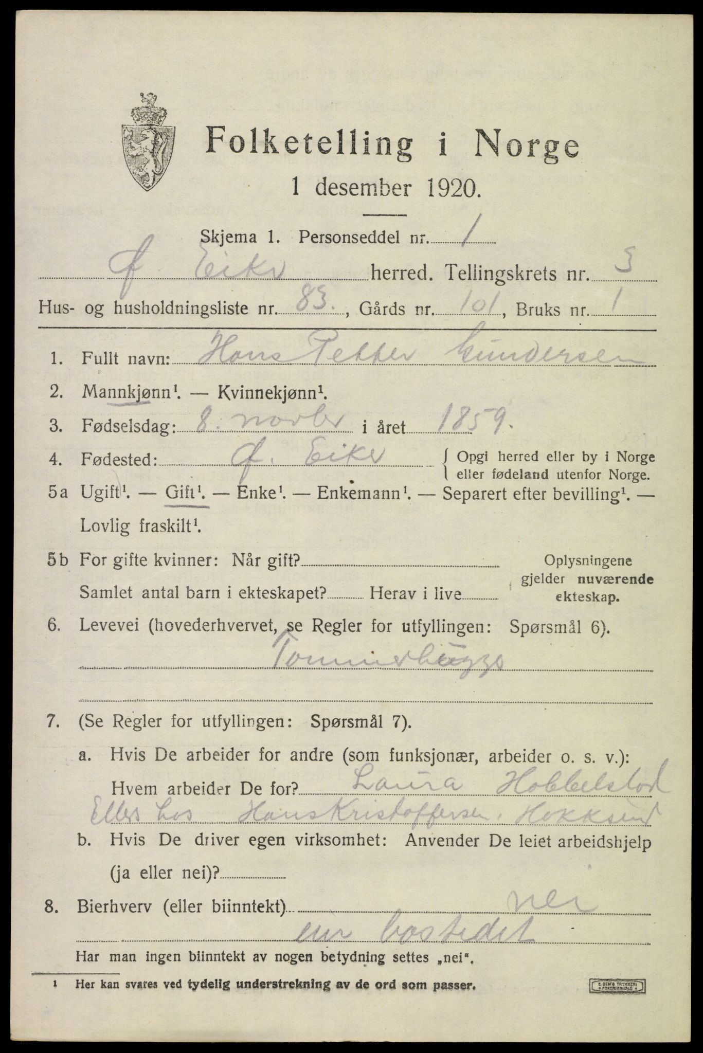 SAKO, 1920 census for Øvre Eiker, 1920, p. 9042