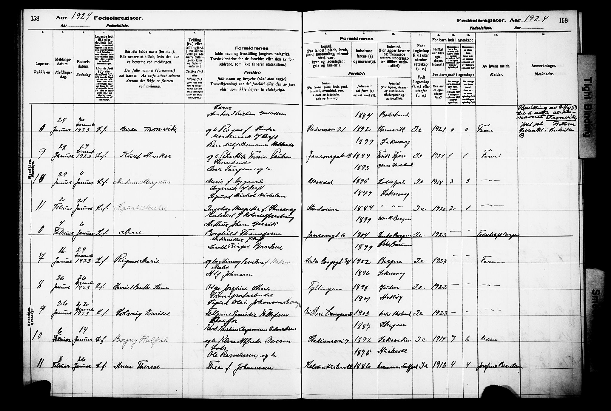 Laksevåg Sokneprestembete, AV/SAB-A-76501/I/Id/L00A1: Birth register no. A 1, 1916-1926, p. 158