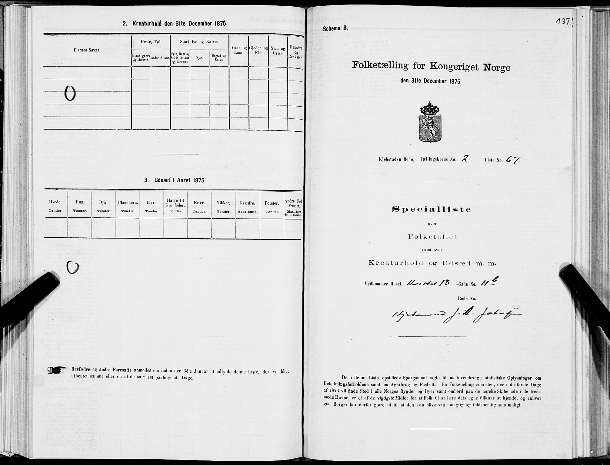 SAT, 1875 census for 1804B Bodø/Bodø, 1875, p. 137