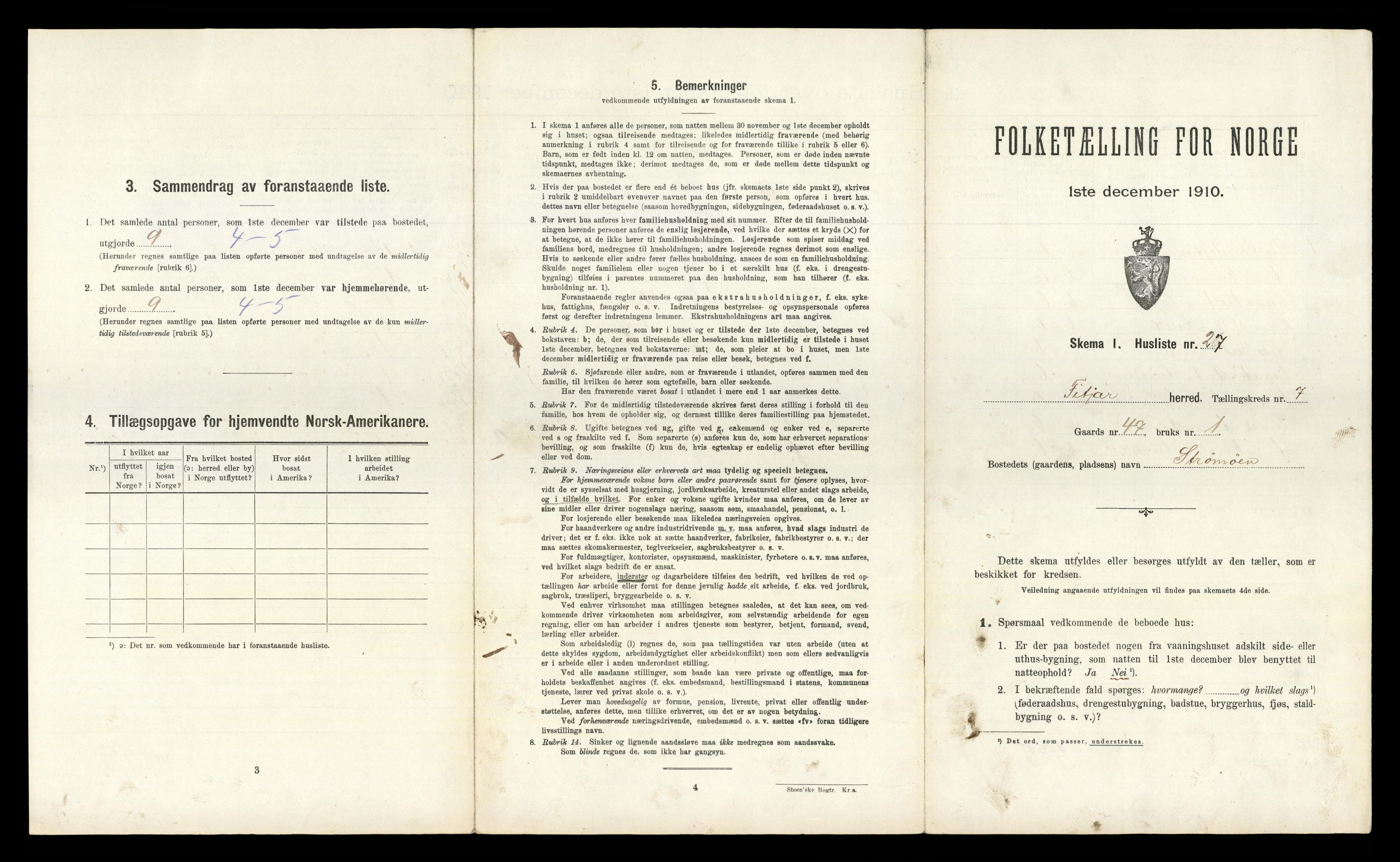 RA, 1910 census for Fitjar, 1910, p. 445