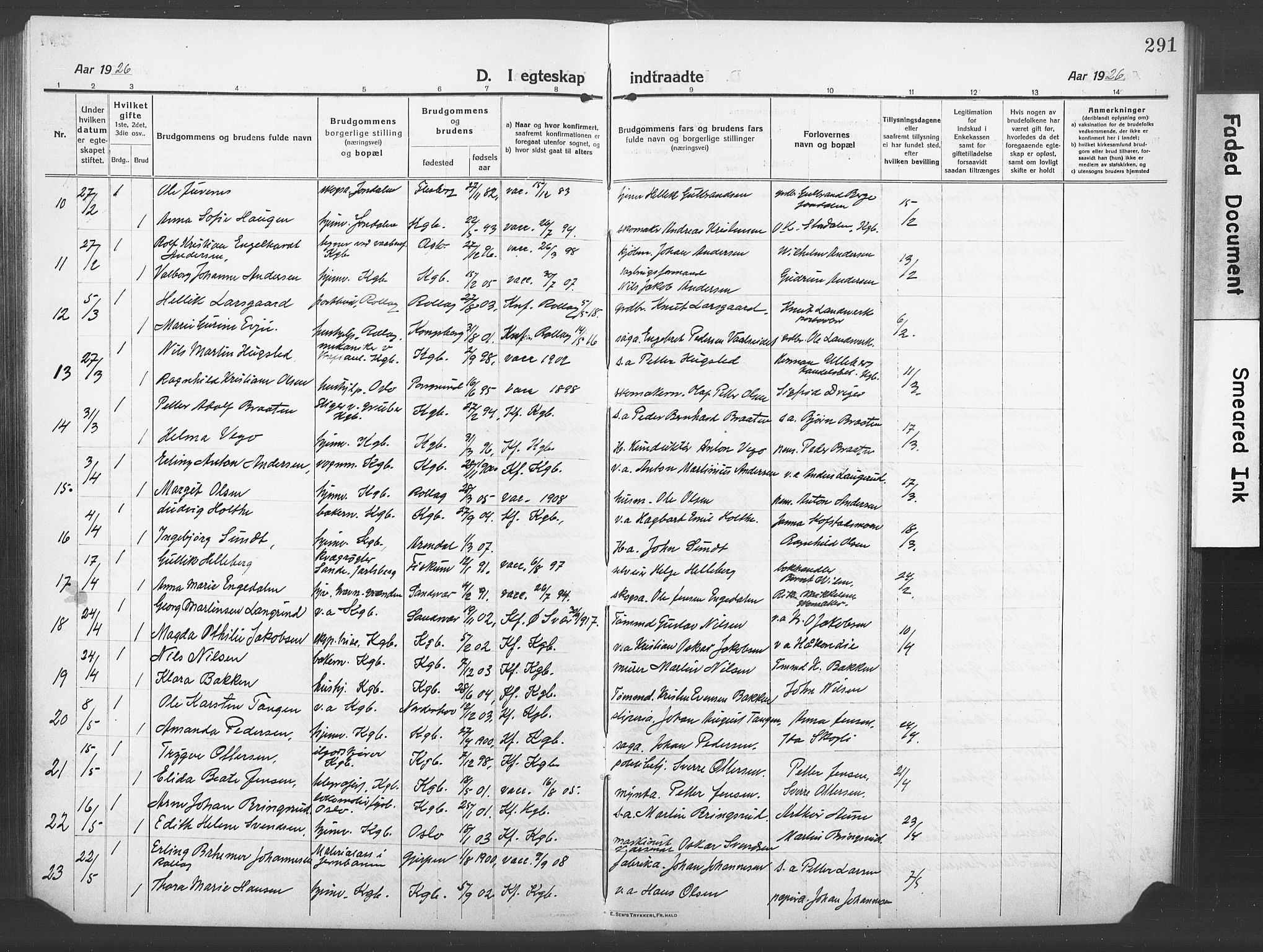 Kongsberg kirkebøker, AV/SAKO-A-22/G/Ga/L0008: Parish register (copy) no. 8, 1915-1932, p. 291