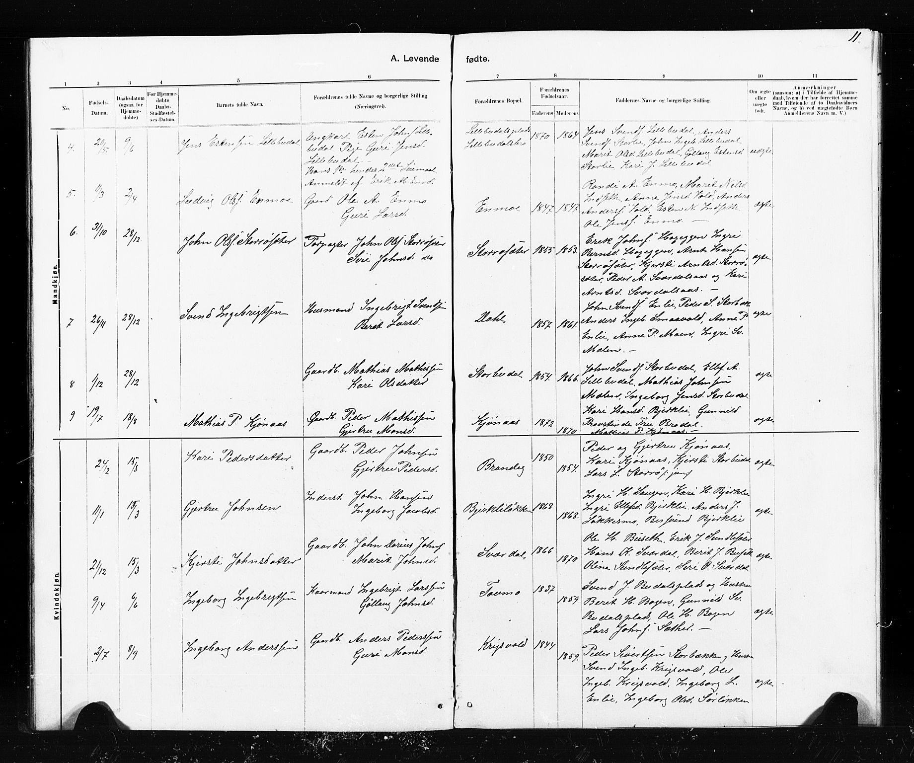 Ministerialprotokoller, klokkerbøker og fødselsregistre - Sør-Trøndelag, SAT/A-1456/690/L1051: Parish register (copy) no. 690C01, 1887-1908, p. 11