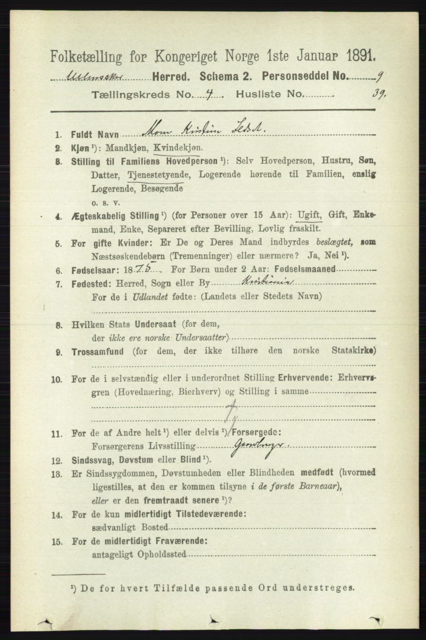 RA, 1891 census for 0235 Ullensaker, 1891, p. 1720