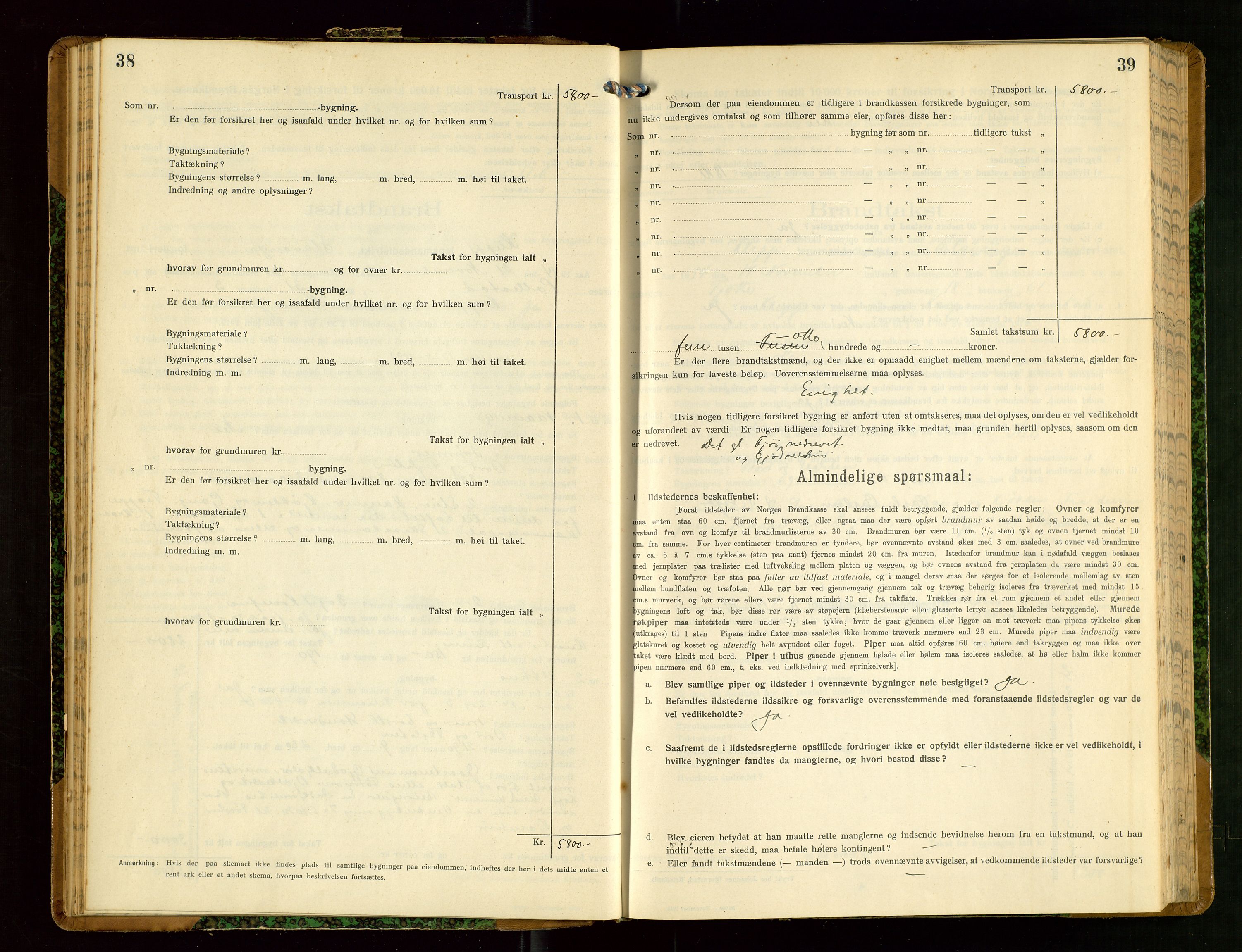 Klepp lensmannskontor, AV/SAST-A-100163/Goc/L0008: "Brandtakstprotokol" m/register, 1914-1917, p. 38-39