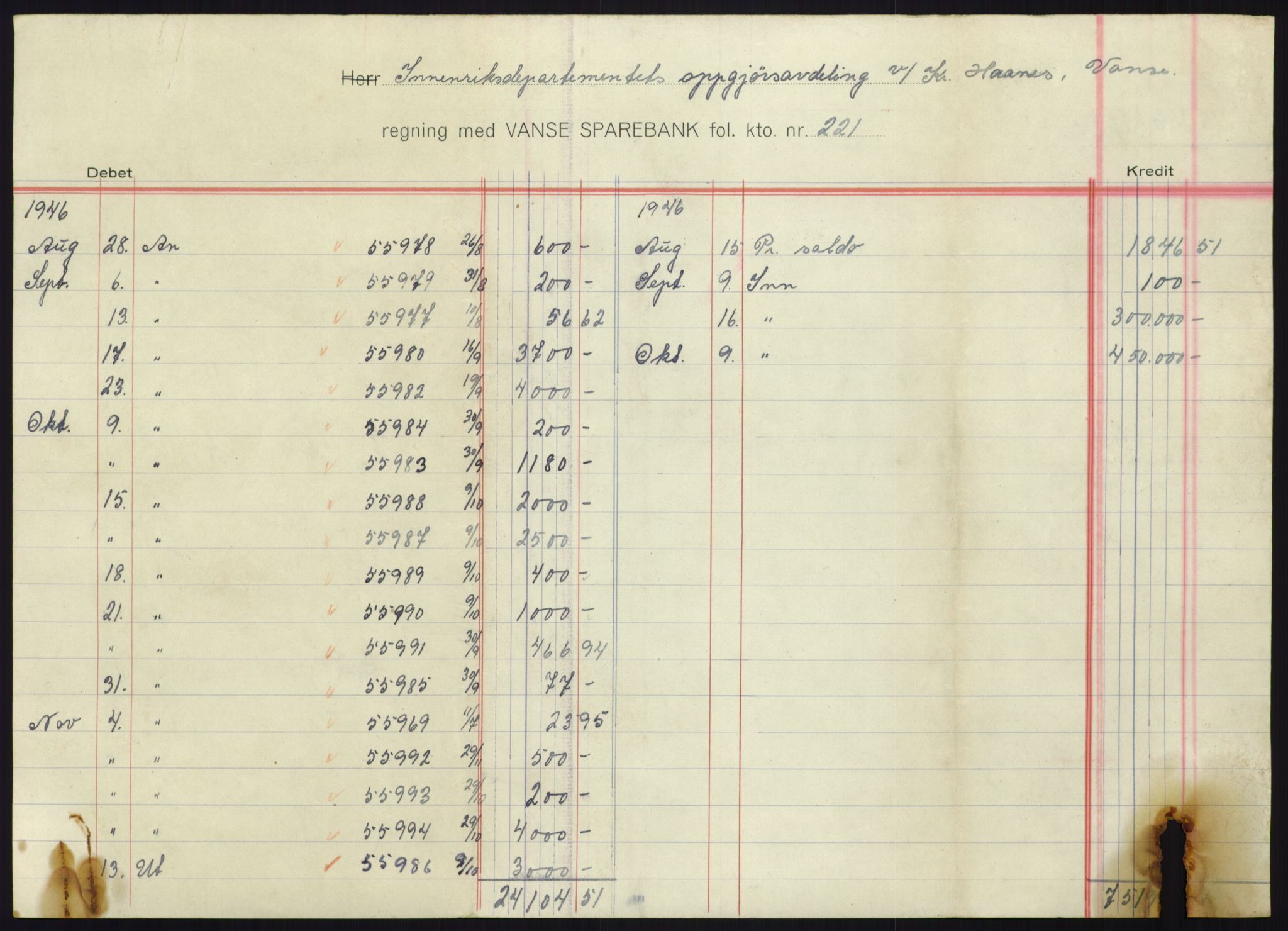 Forsvarsdepartementet, 10. kontor / Oppgjørskontoret, AV/RA-RAFA-1225/D/Db/L0180: Lista oppgjørskontor, 1942-1952, p. 2109