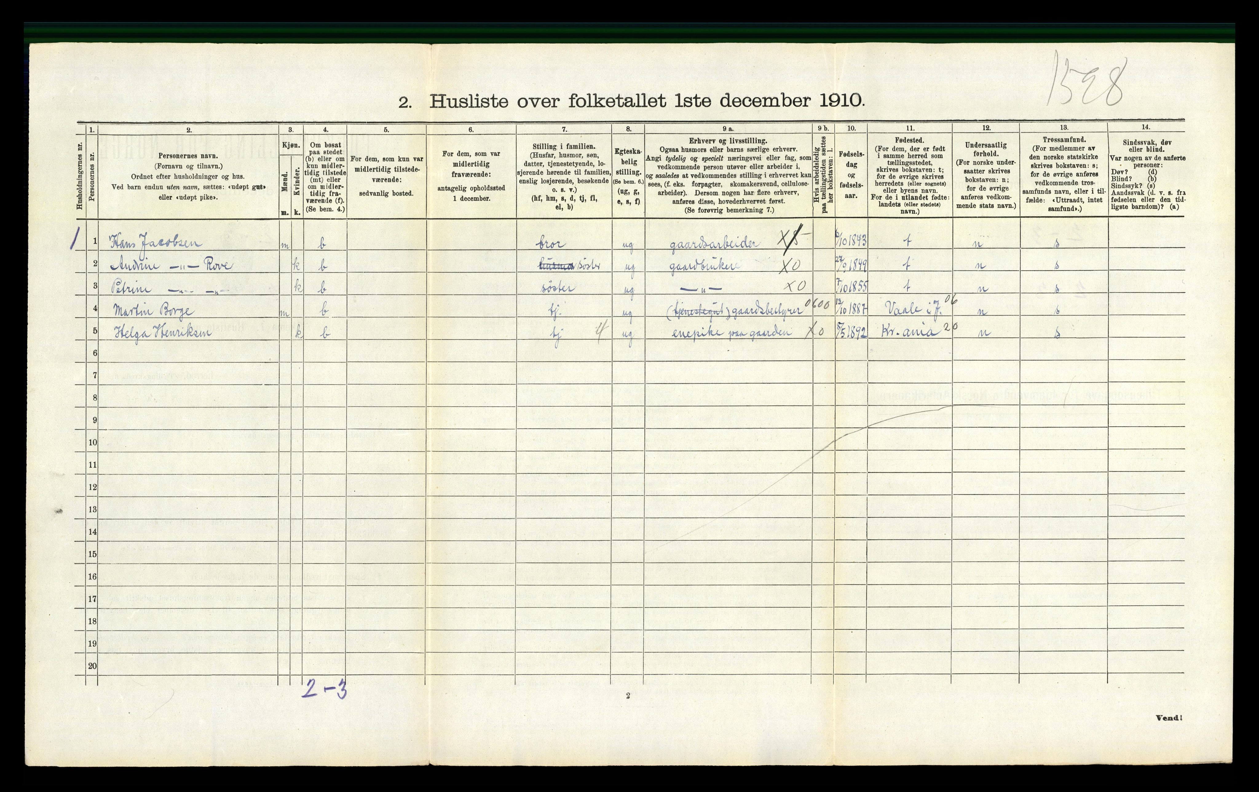 RA, 1910 census for Botne, 1910, p. 539