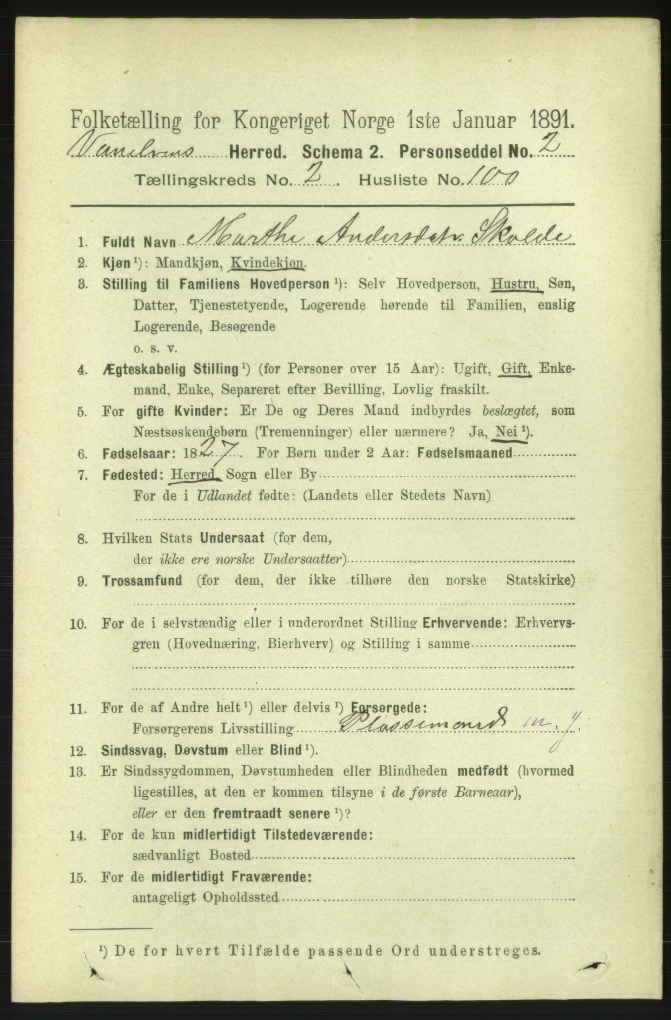 RA, 1891 census for 1511 Vanylven, 1891, p. 1171