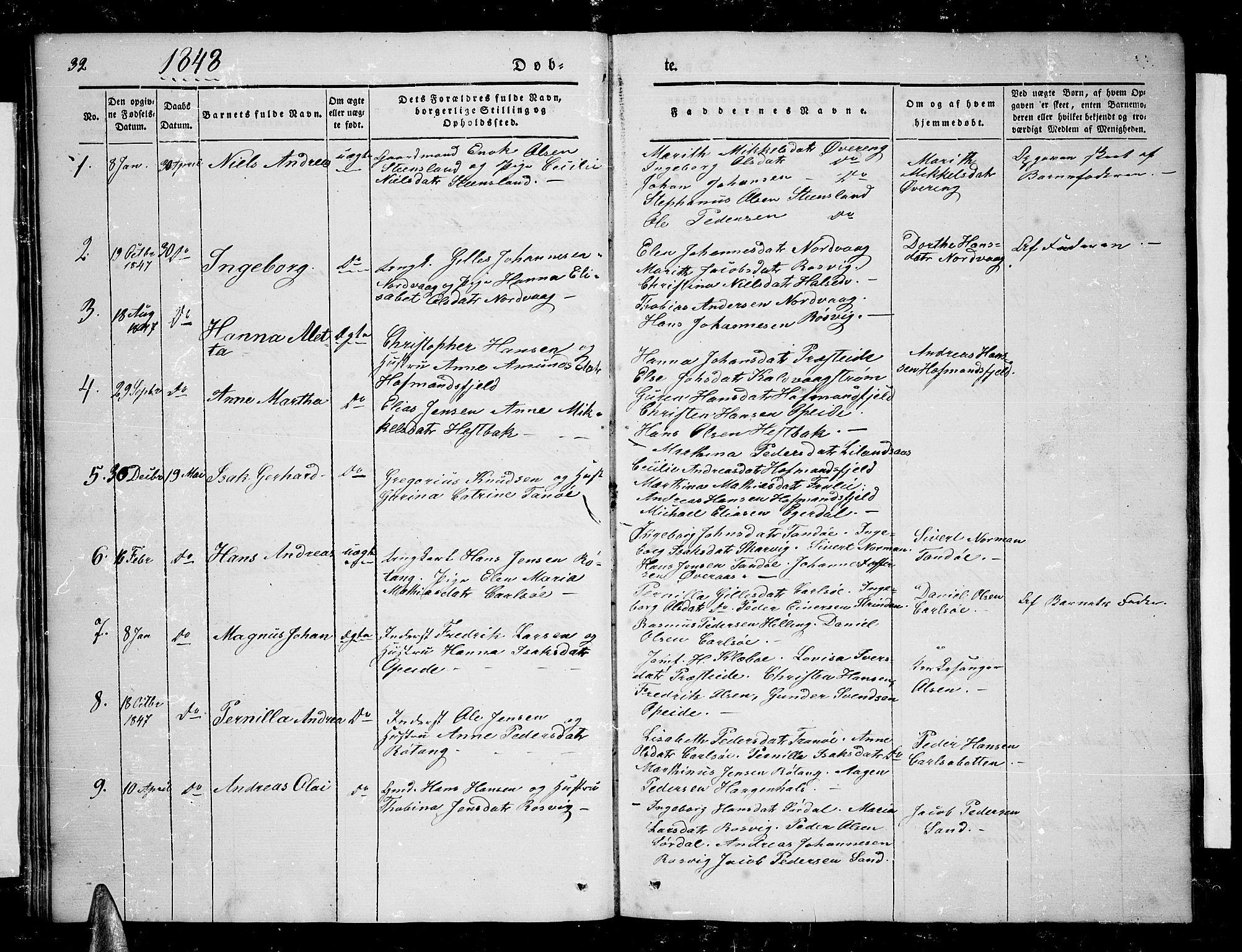 Ministerialprotokoller, klokkerbøker og fødselsregistre - Nordland, AV/SAT-A-1459/859/L0856: Parish register (copy) no. 859C02, 1843-1854, p. 32