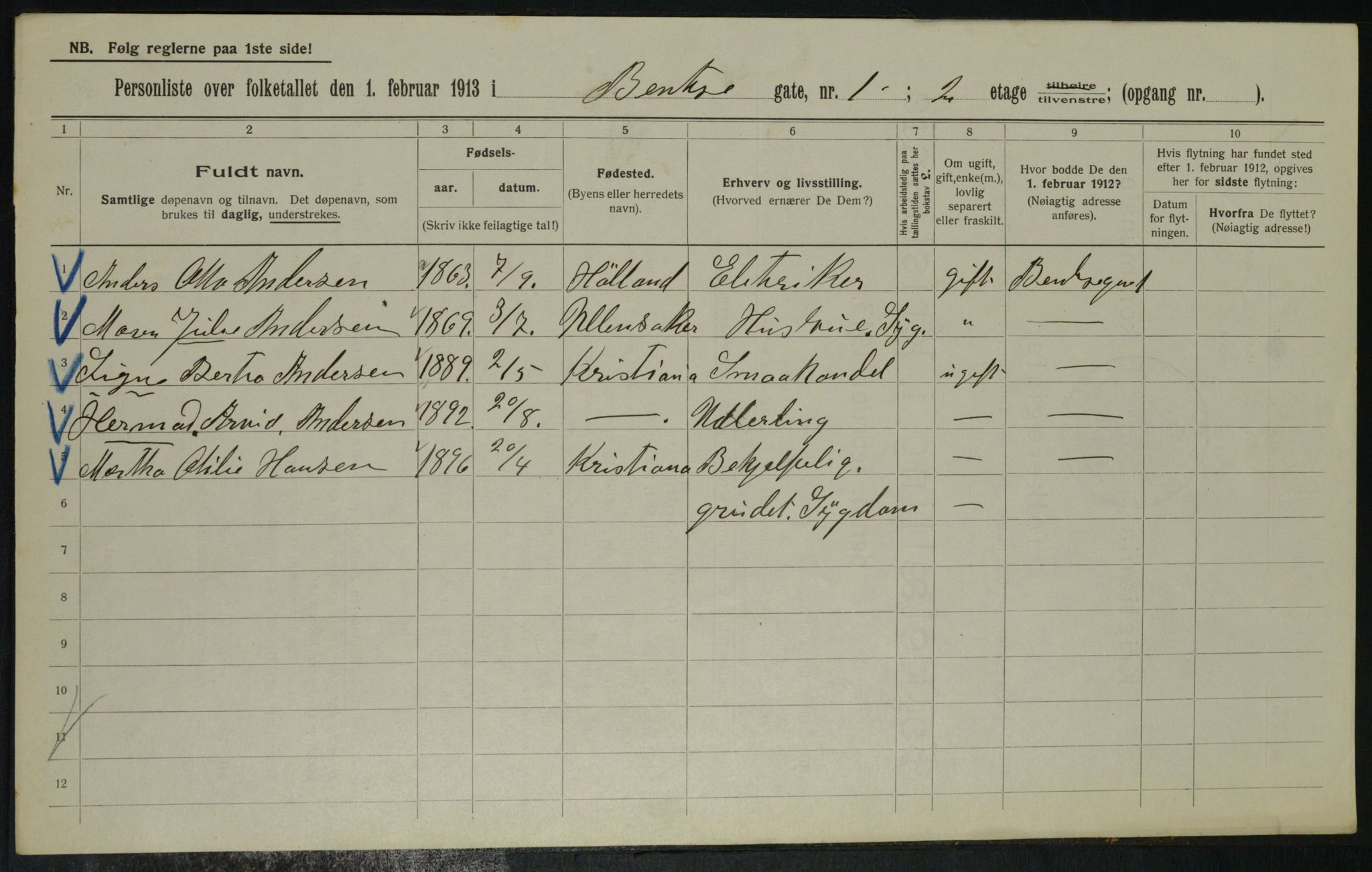 OBA, Municipal Census 1913 for Kristiania, 1913, p. 3360