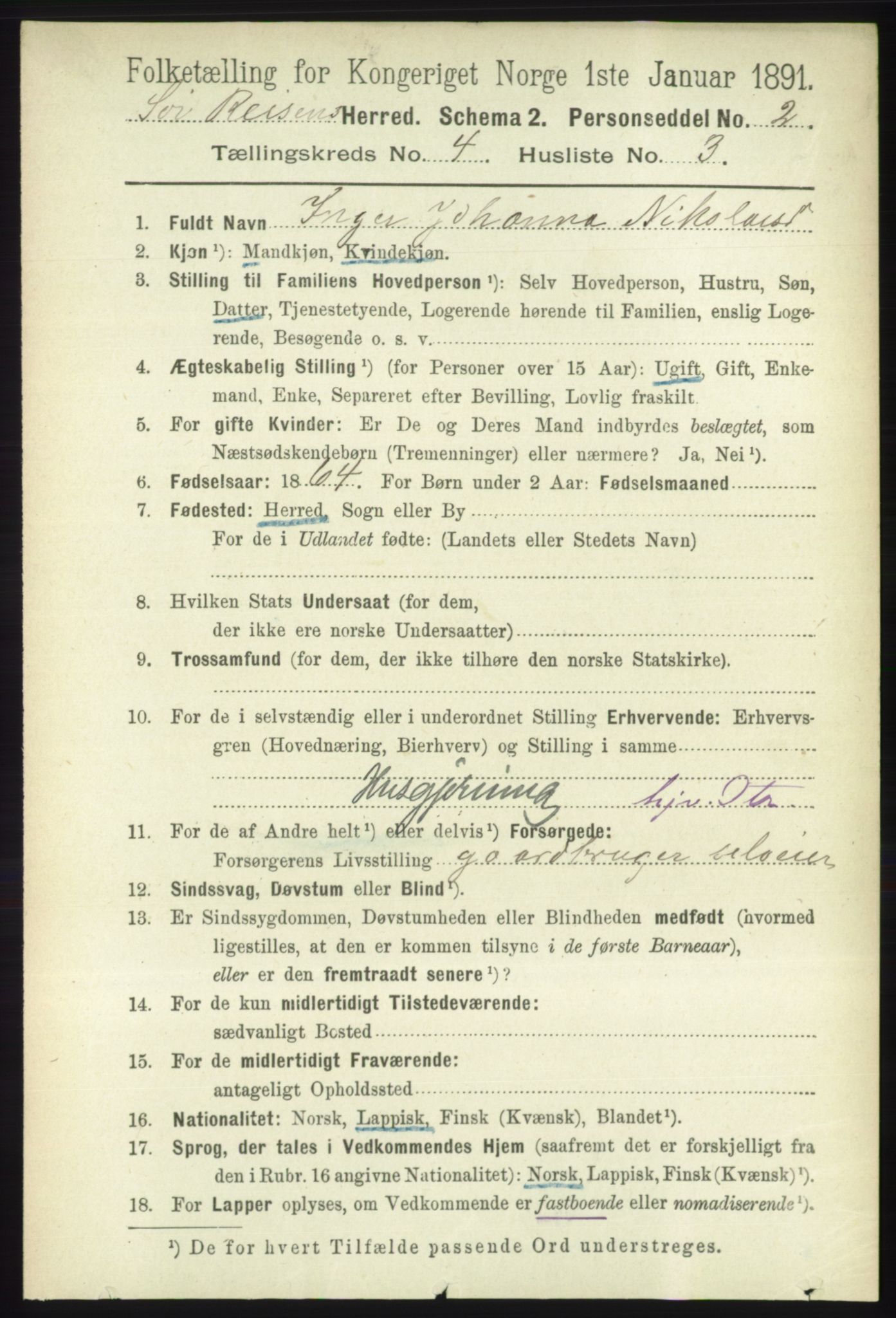 RA, 1891 census for 1925 Sørreisa, 1891, p. 1083