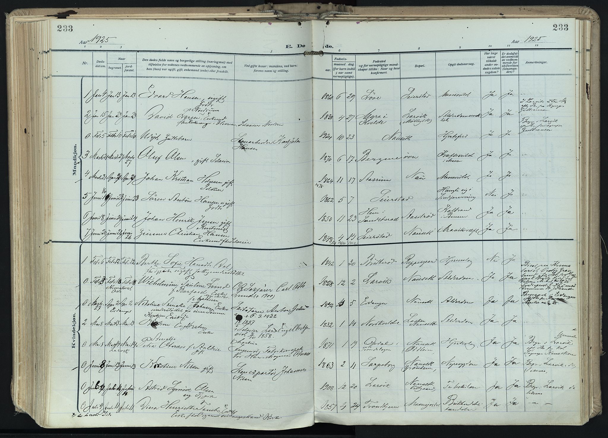 Hedrum kirkebøker, AV/SAKO-A-344/F/Fa/L0011: Parish register (official) no. I 11, 1919-1933, p. 233