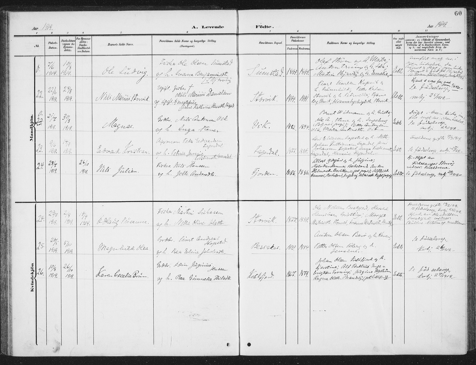 Ministerialprotokoller, klokkerbøker og fødselsregistre - Sør-Trøndelag, SAT/A-1456/657/L0709: Parish register (official) no. 657A10, 1905-1919, p. 60