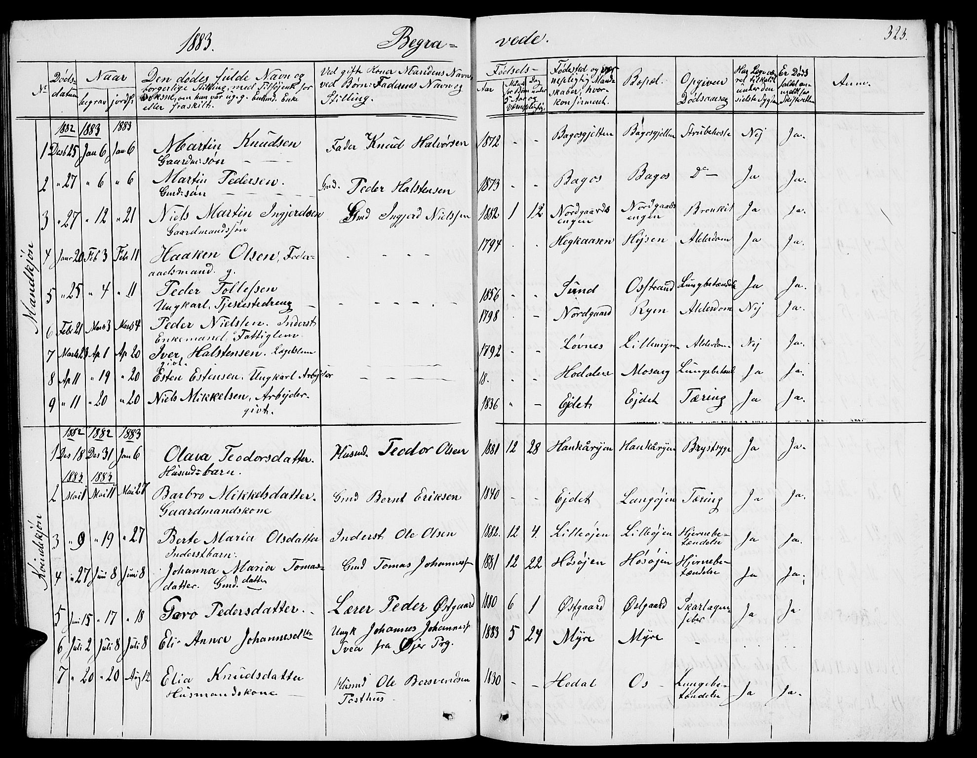 Tolga prestekontor, AV/SAH-PREST-062/L/L0004: Parish register (copy) no. 4, 1845-1887, p. 323