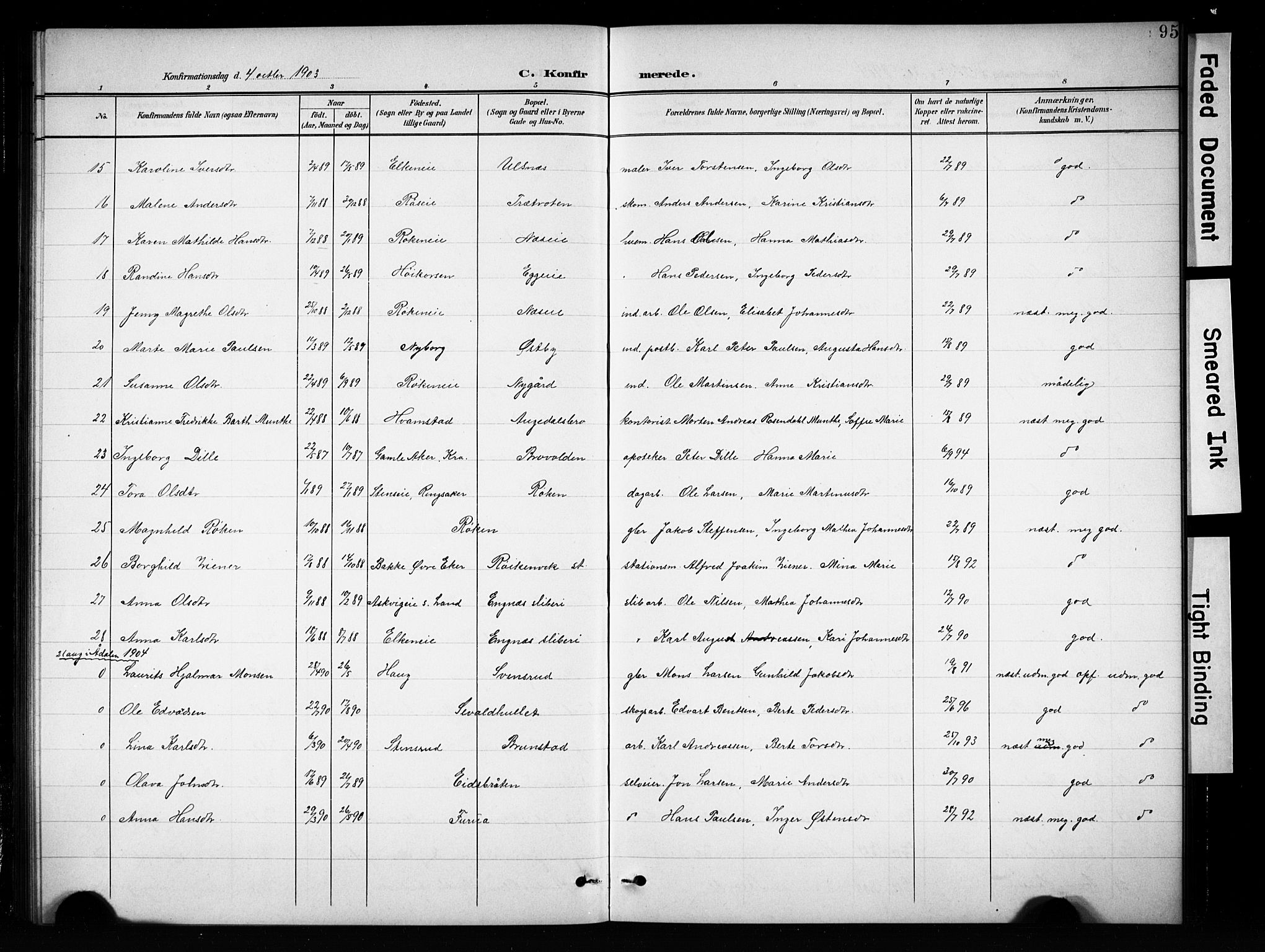 Brandbu prestekontor, SAH/PREST-114/H/Ha/Hab/L0005: Parish register (copy) no. 5, 1900-1913, p. 95
