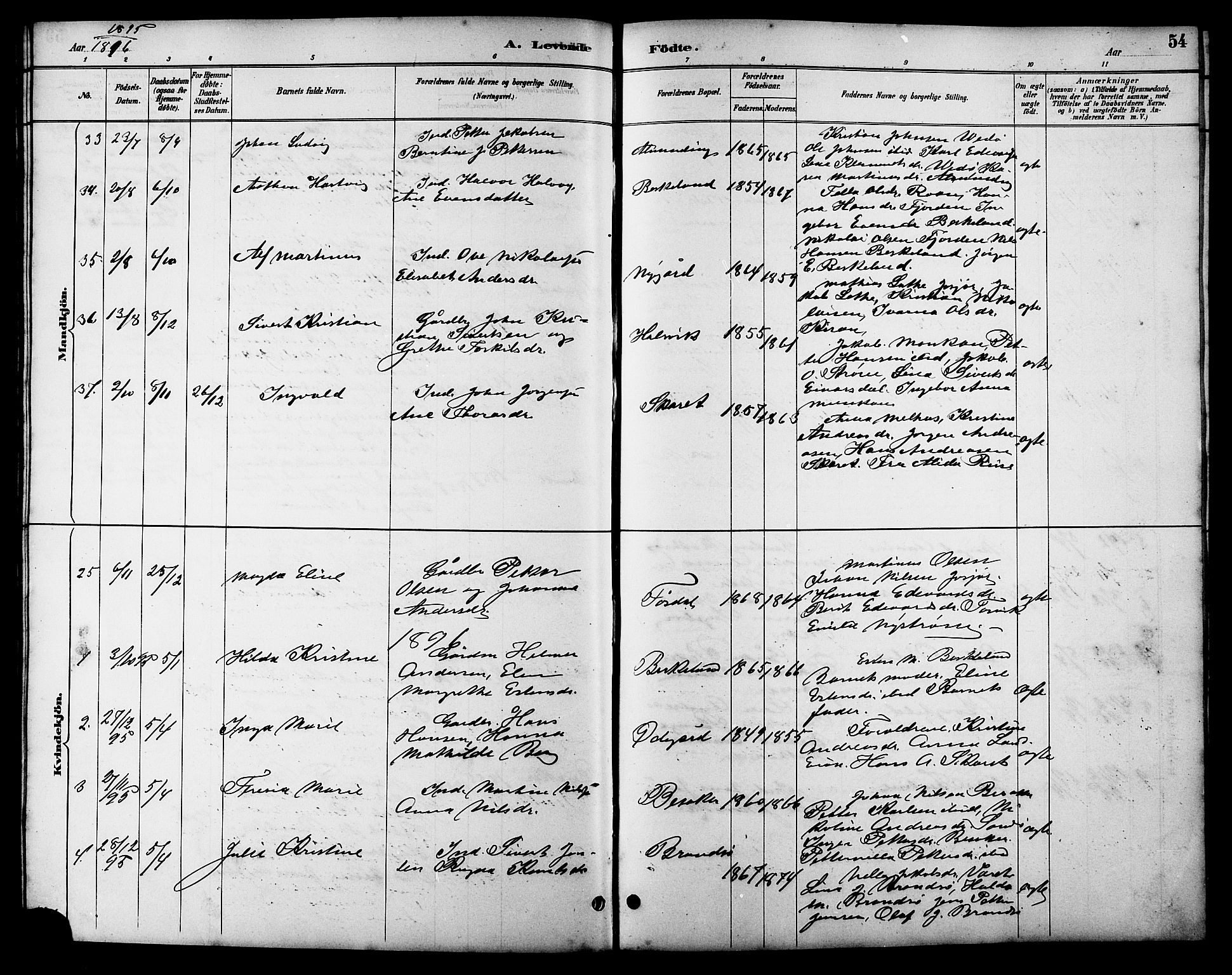 Ministerialprotokoller, klokkerbøker og fødselsregistre - Sør-Trøndelag, SAT/A-1456/657/L0716: Parish register (copy) no. 657C03, 1889-1904, p. 54